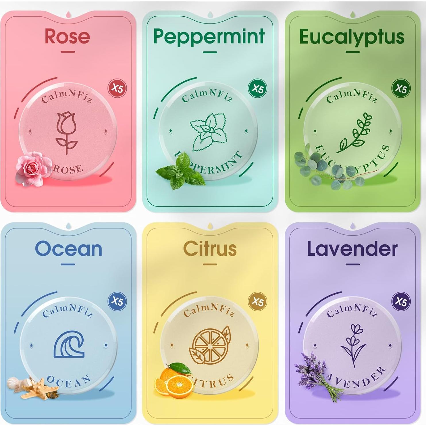 Paquete de 30 Vaporizadores de Ducha CalmNFiz - 6 Aromas