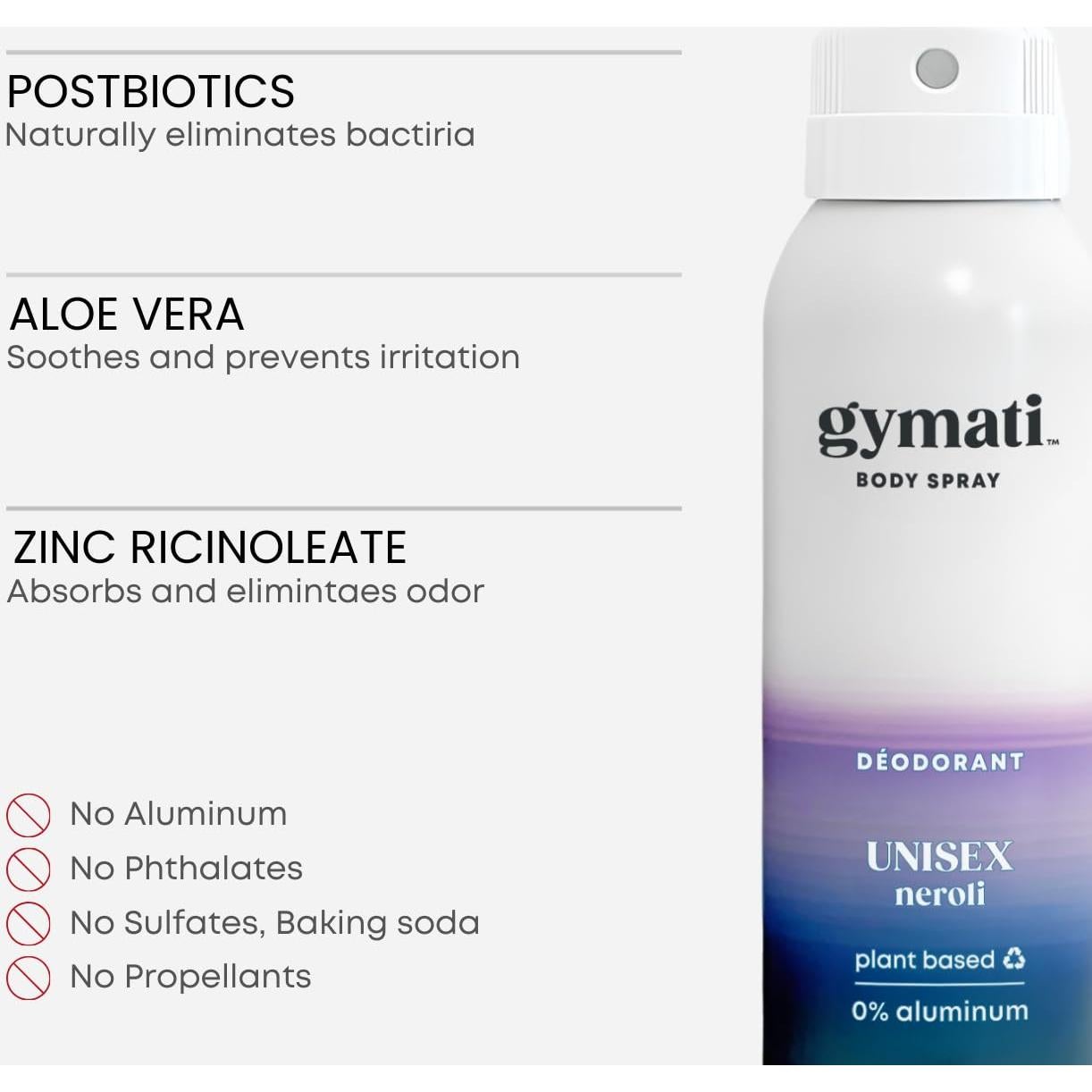Desodorante en Spray Gymati Unisex 96.39g Sin Aluminio