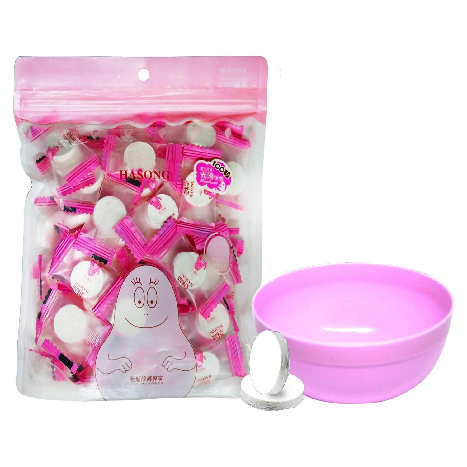 100 Máscaras Faciales Comprimidas Jeanssar + Tazón Gratis