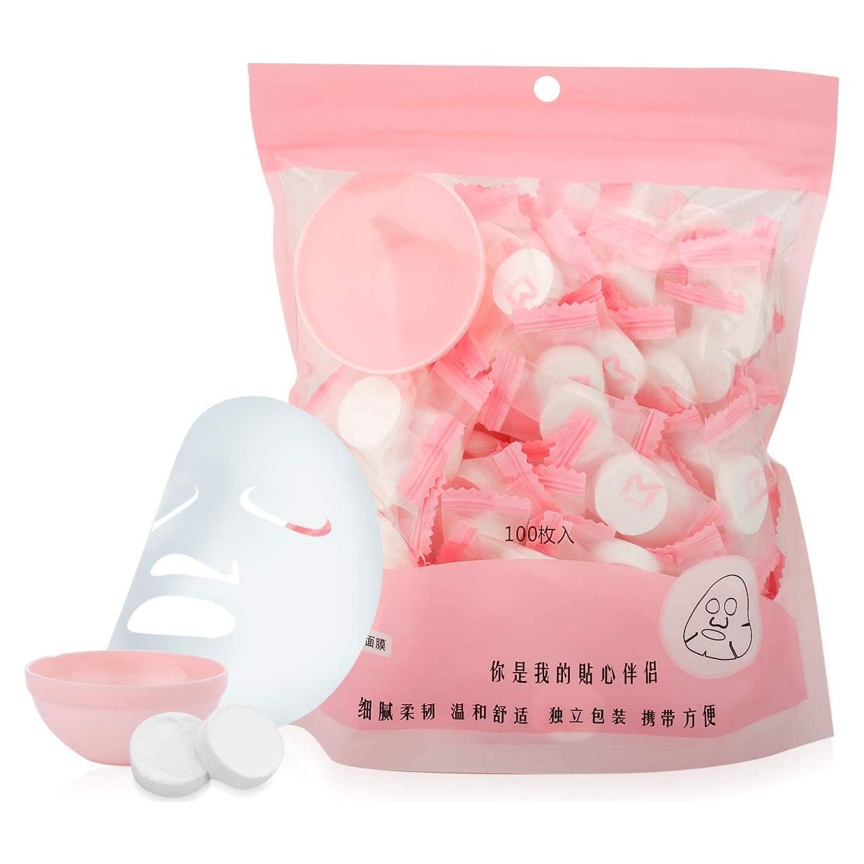 100 Piezas Máscara Facial Comprimida Algodón Natural + Tazón