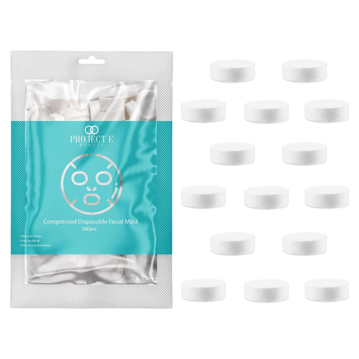 Máscaras Faciales Comprimidas Project E Beauty 500 Piezas Algodón