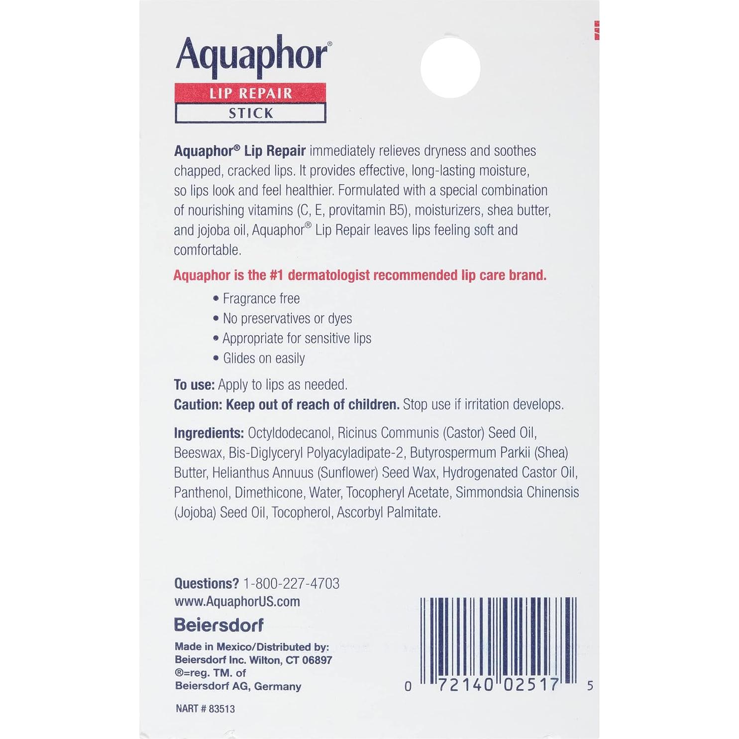 Bálsamo Labial Aquaphor Hidratante Sin Fragancia 4.8g x 4