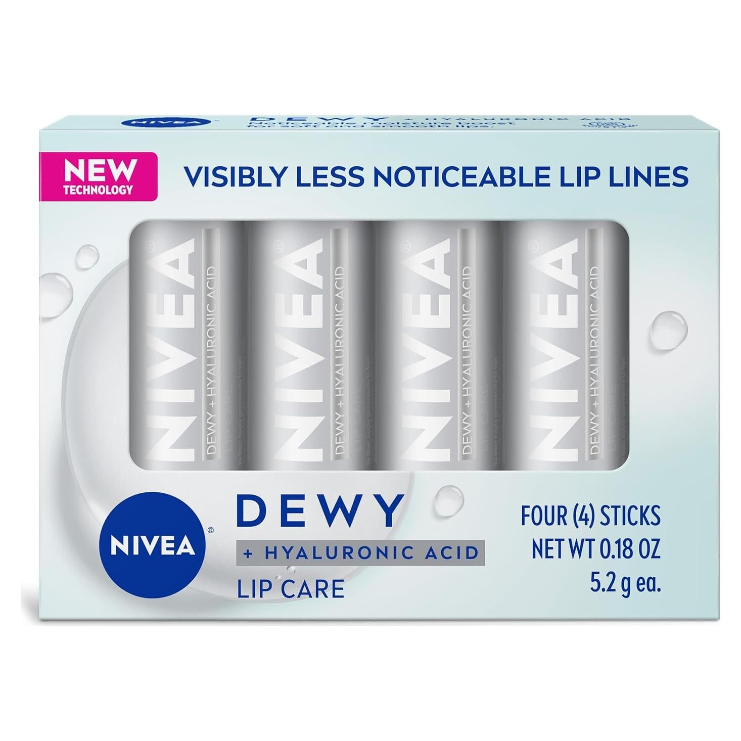 Bálsamo Labial NIVEA Dewy con Ácido Hialurónico - 4 Piezas