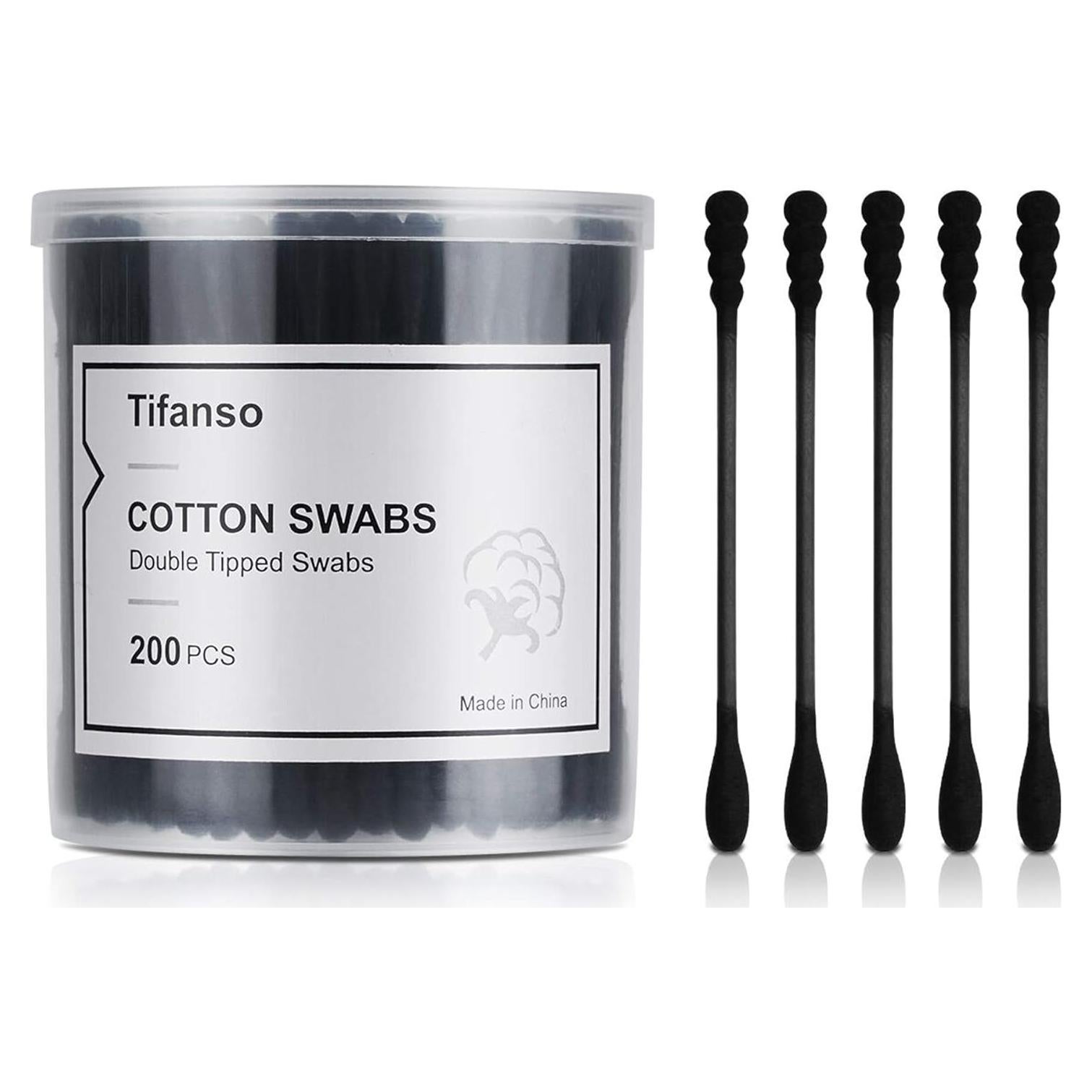 Bastones de Algodón Negros Tifanso - 200 Unidades Hipoalergénicos