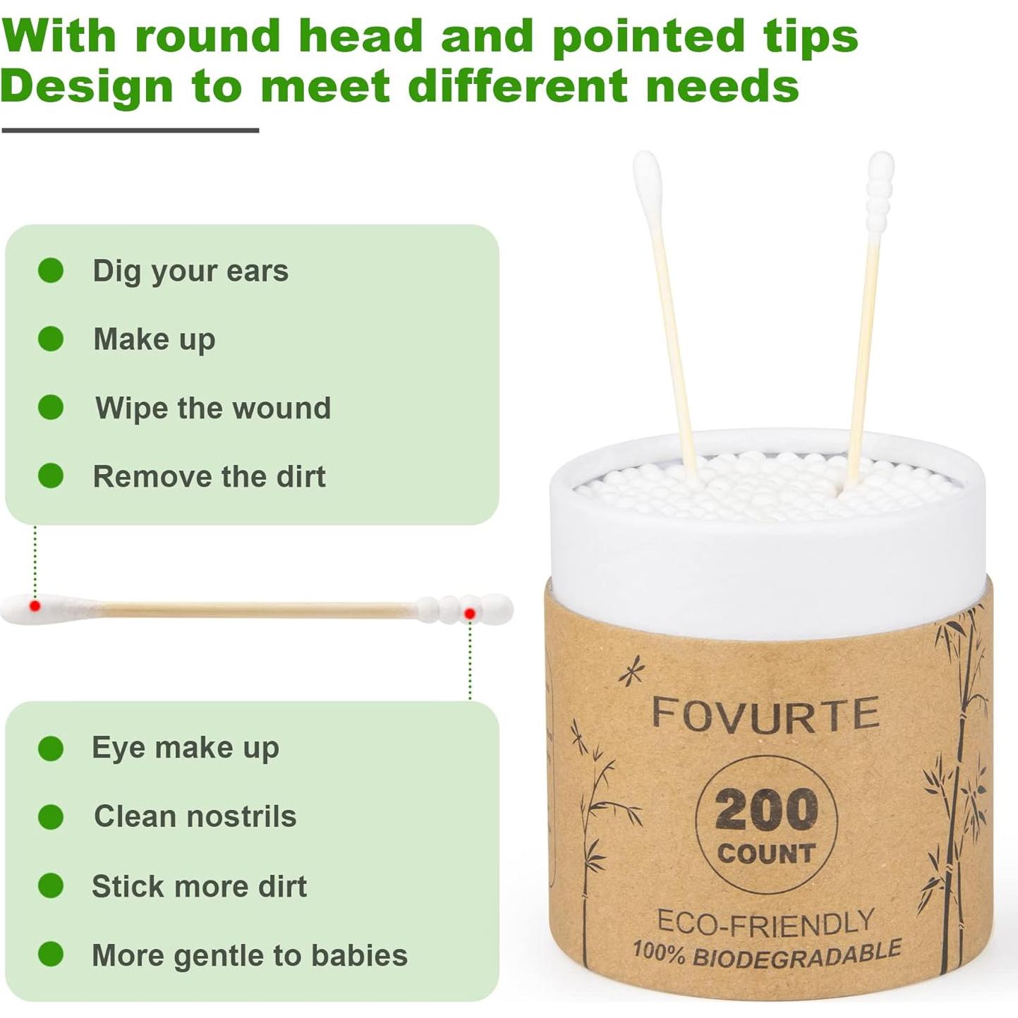 Hisopos de Algodón de Bambú FOVURTE 400 Piezas Orgánicos