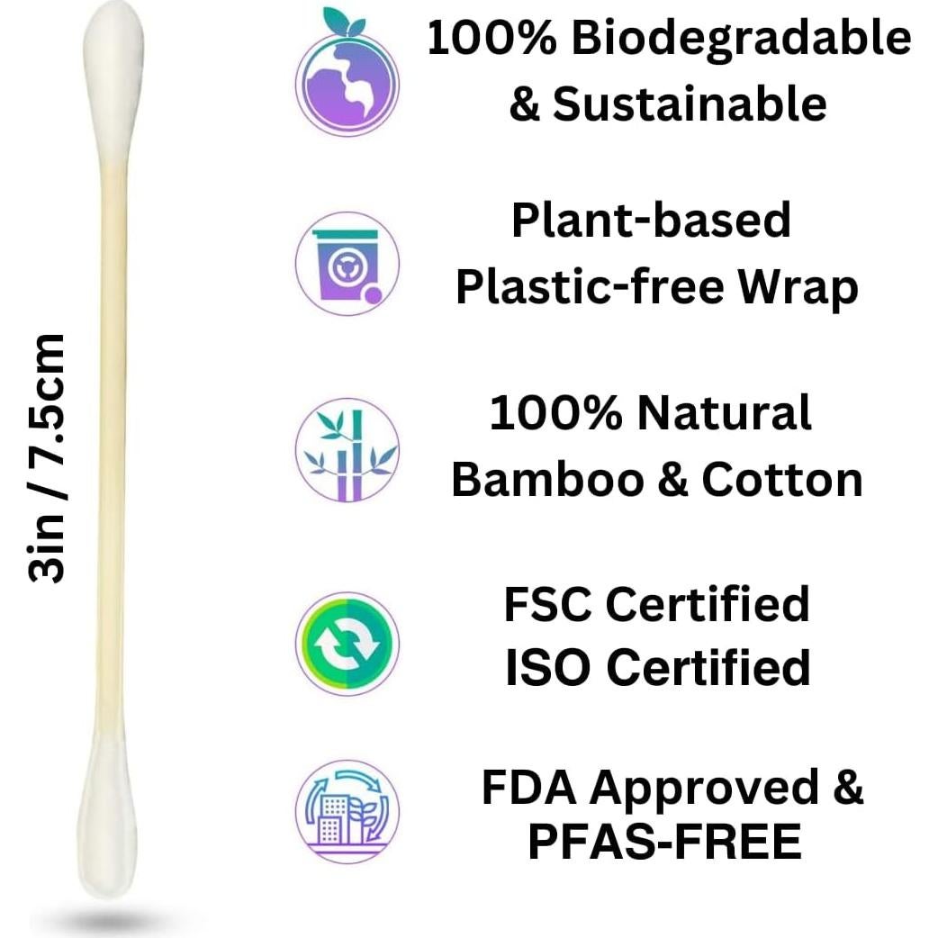 Hisopos de Algodón de Bambú BOONBOO 600 Unidades Sin PFAS