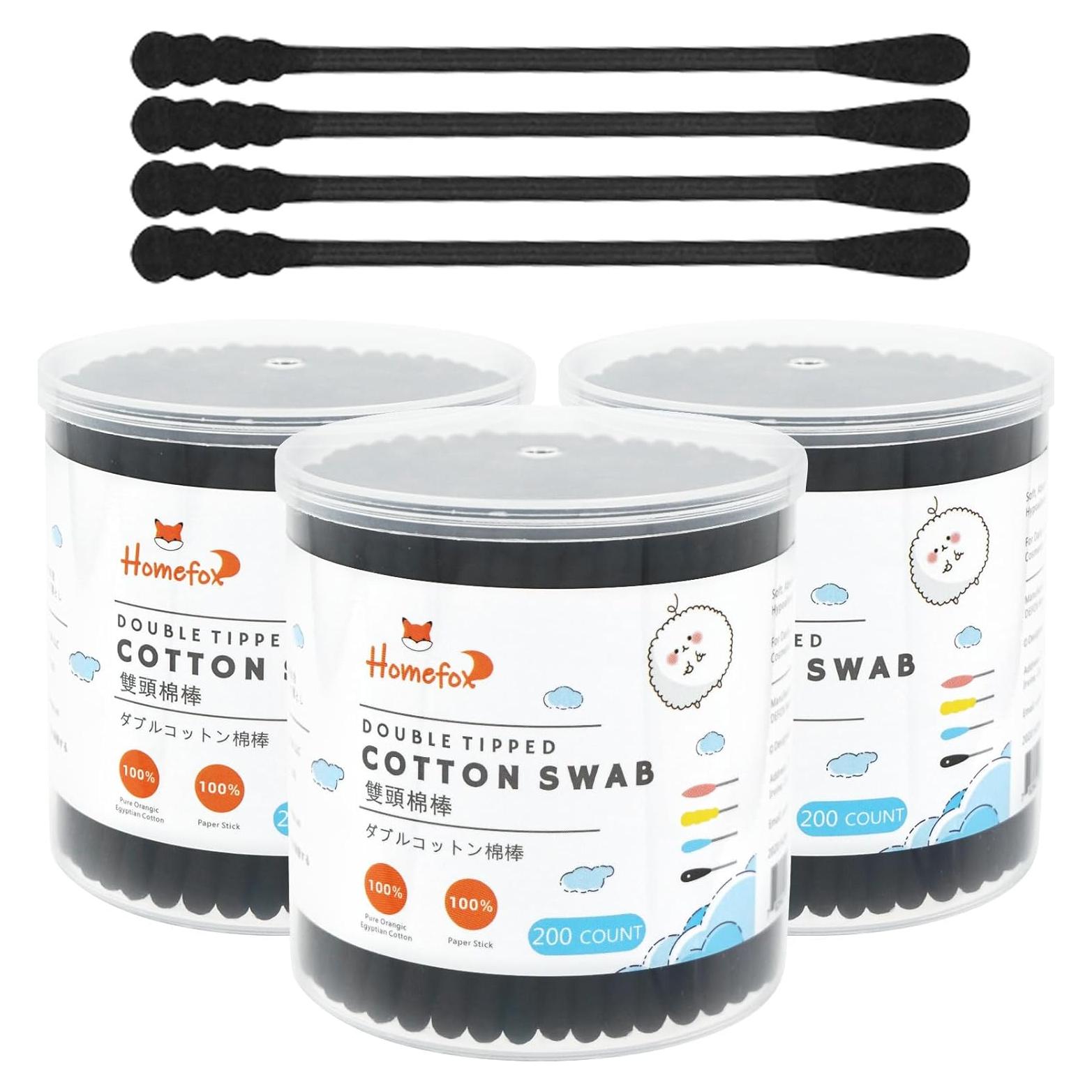 Hisopos de Algodón Orgánico HOMEFOX - 600 Cuentos Negros