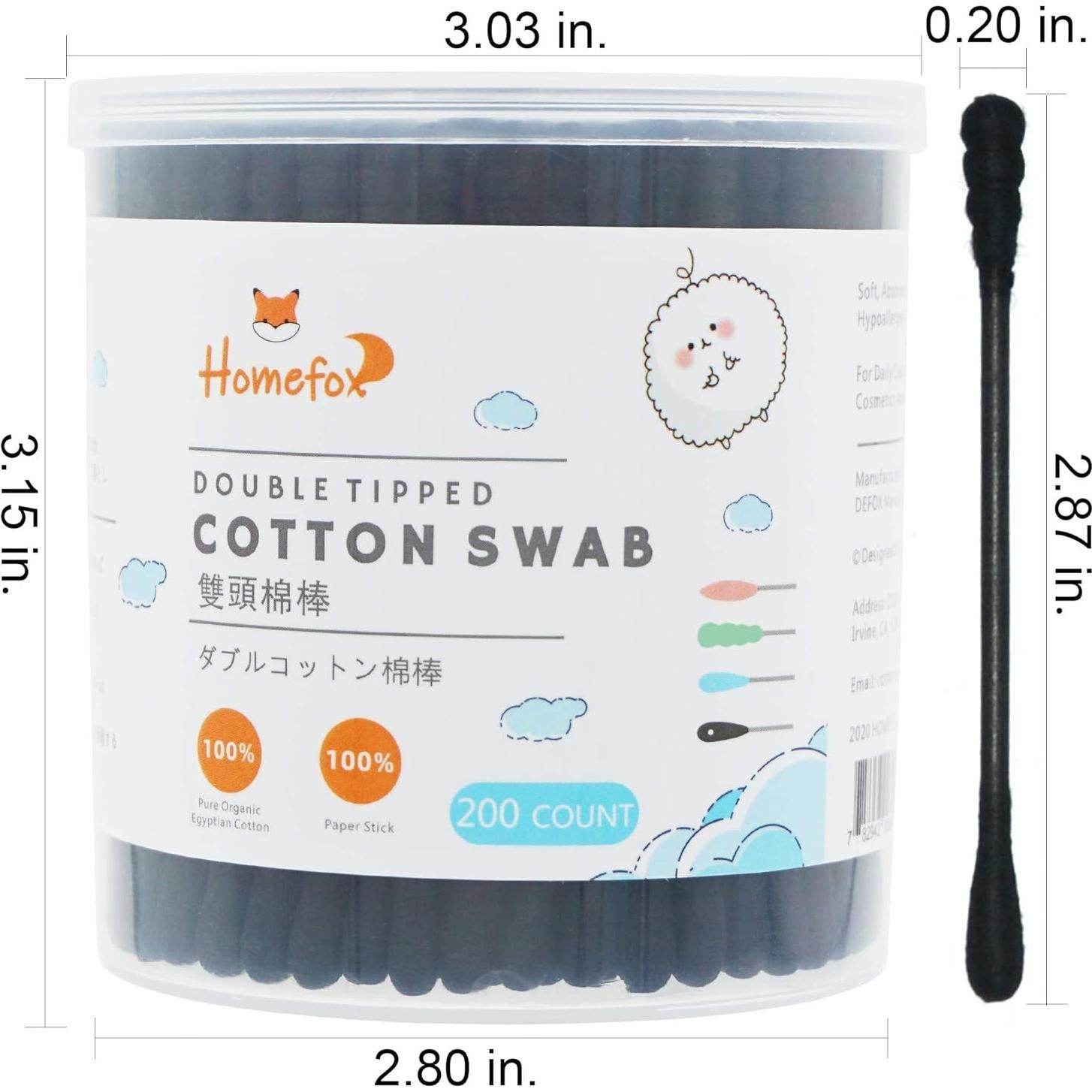 Hisopos de Algodón Orgánico HOMEFOX - 600 Cuentos Negros