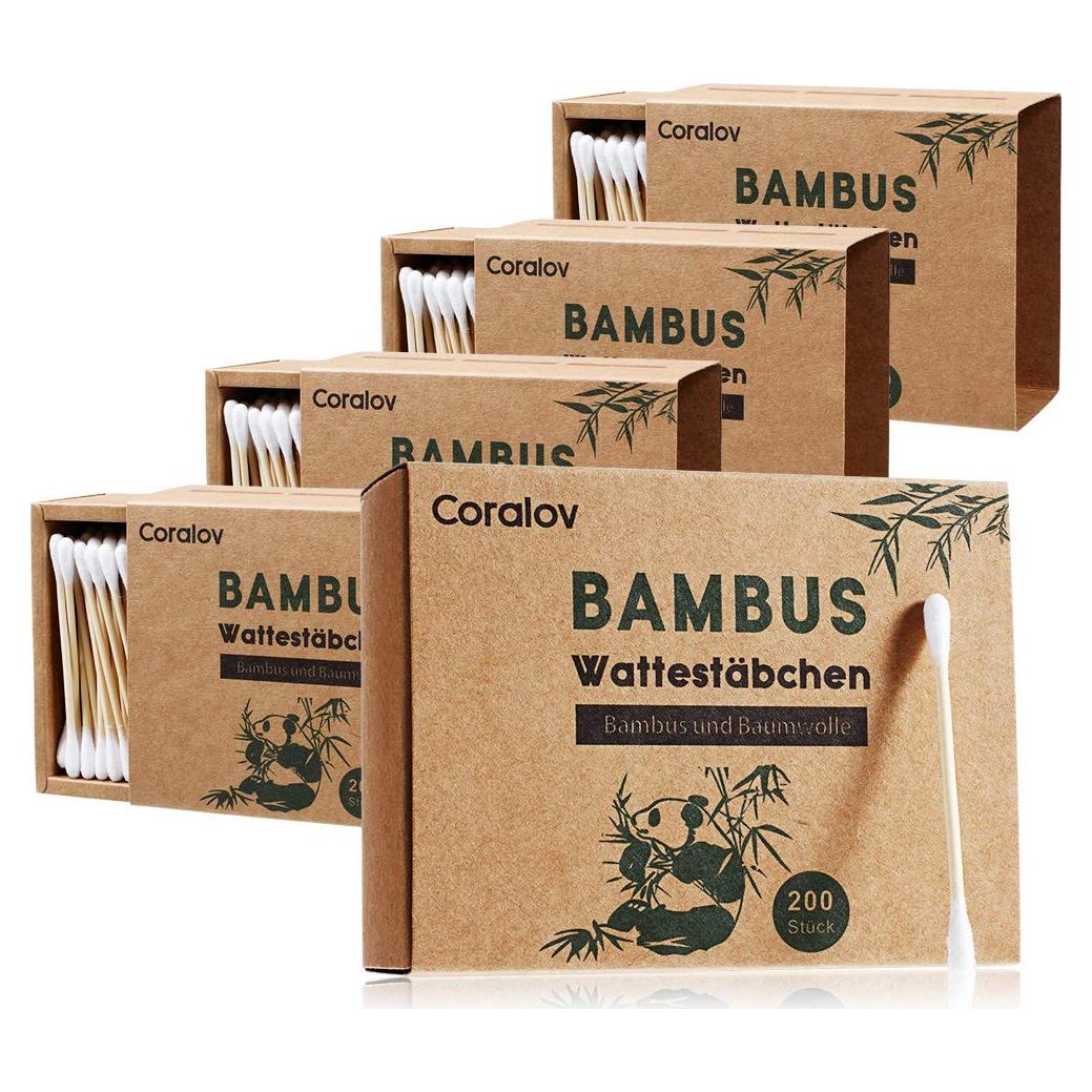 Hisopos de Algodón de Bambú Coralov 1000PCS Biodegradables