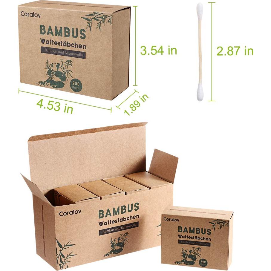 Hisopos de Algodón de Bambú Coralov 1000PCS Biodegradables
