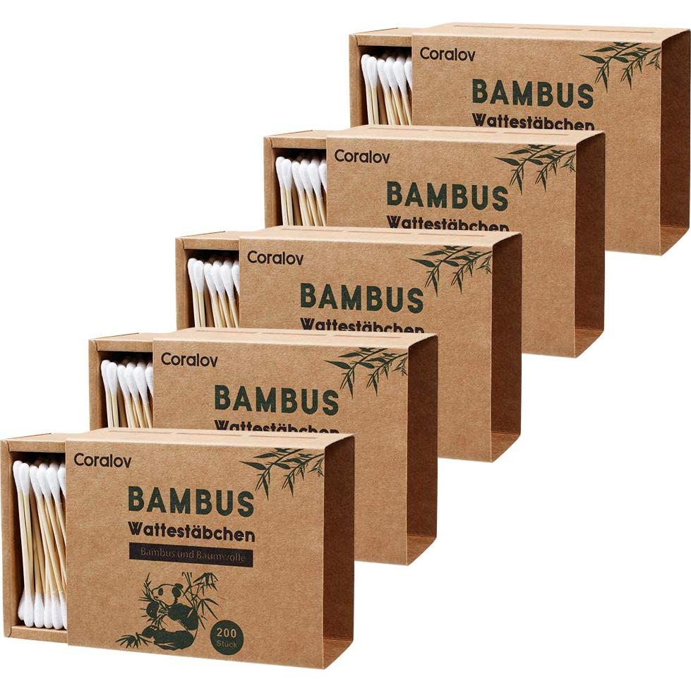 Hisopos de Algodón de Bambú Coralov 1000PCS Biodegradables