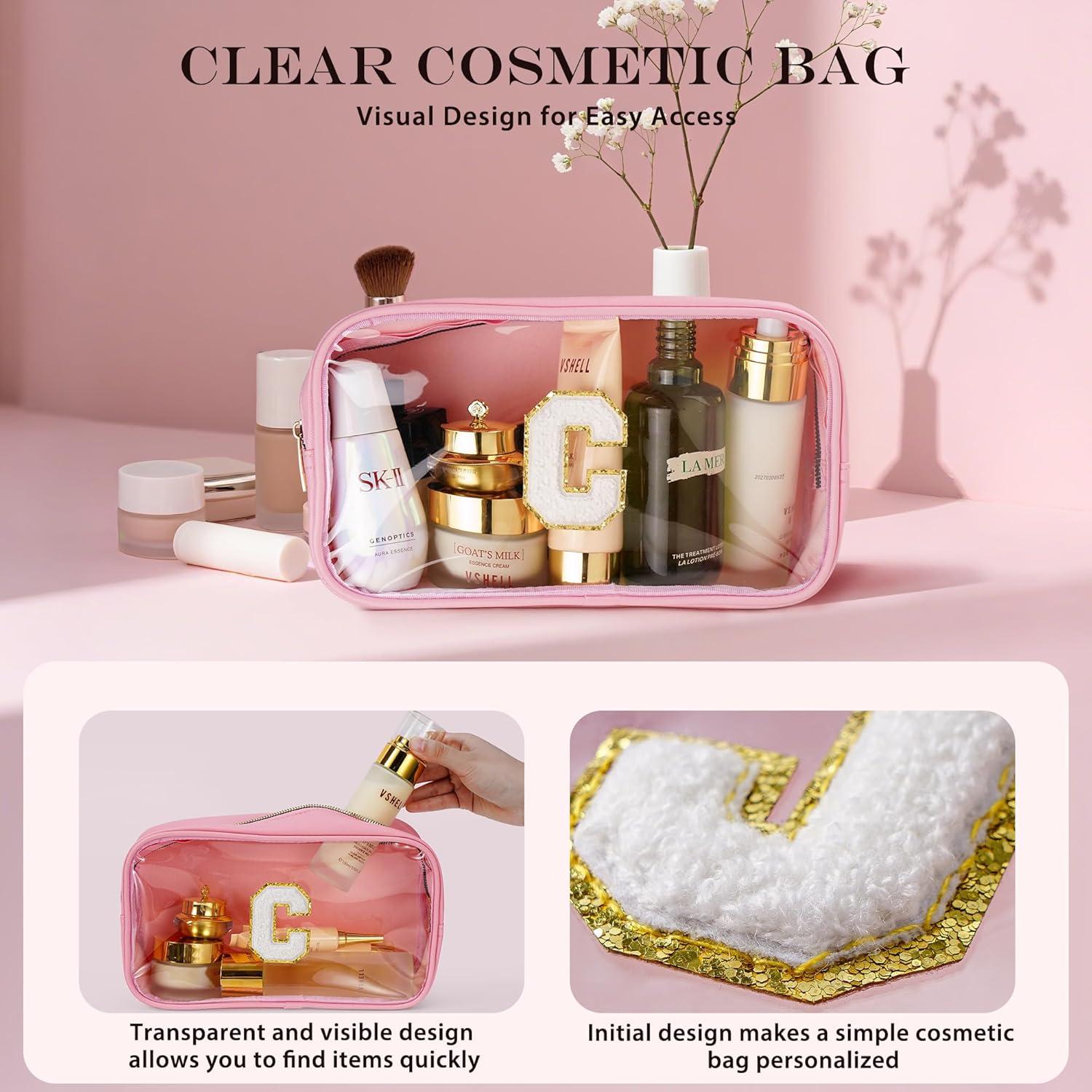 Bolsa de Maquillaje Transparente Impermeable Rosa S - 26.9x7.9x17cm