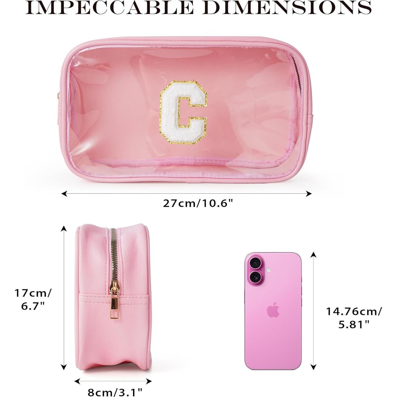 Bolsa de Maquillaje Transparente Impermeable Rosa S - 26.9x7.9x17cm