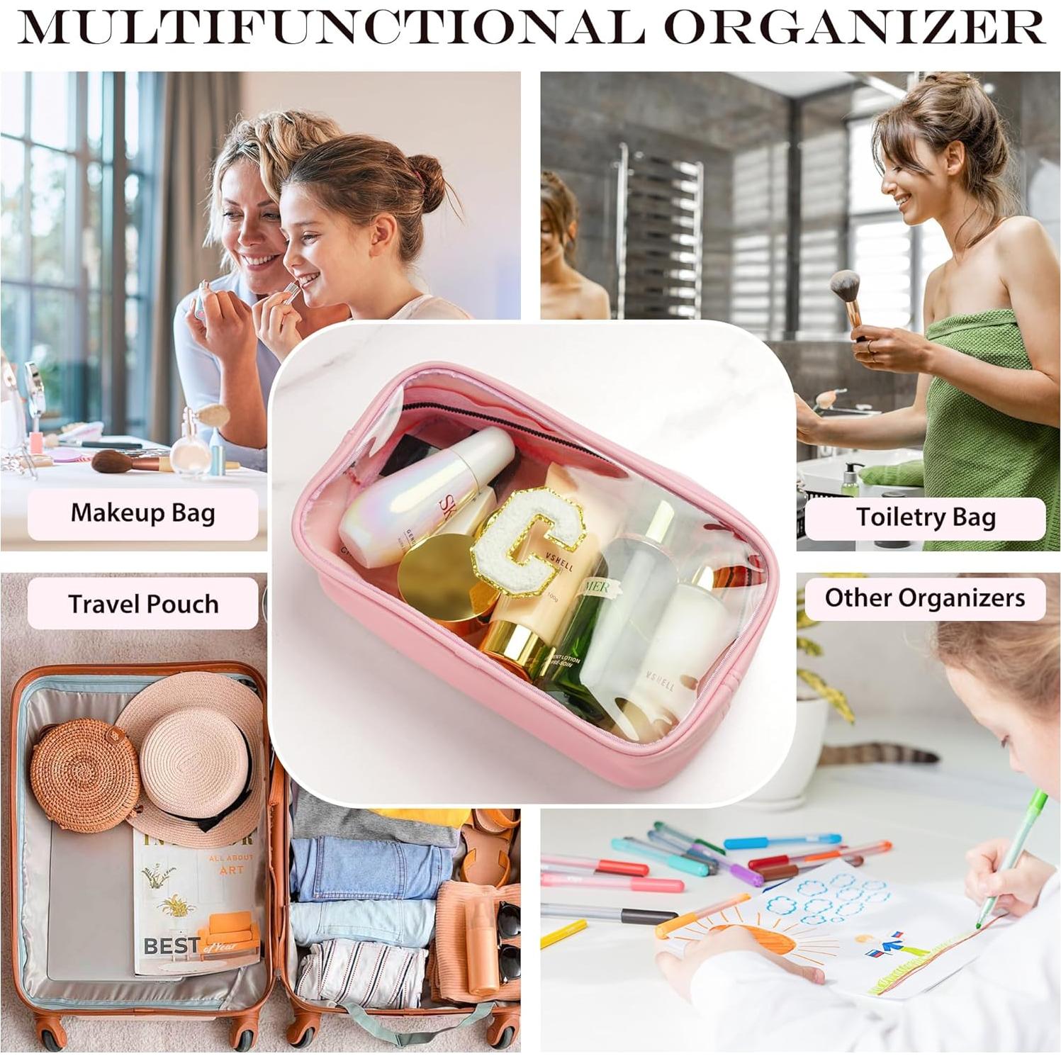 Bolsa de Maquillaje Transparente Impermeable Rosa S - 26.9x7.9x17cm