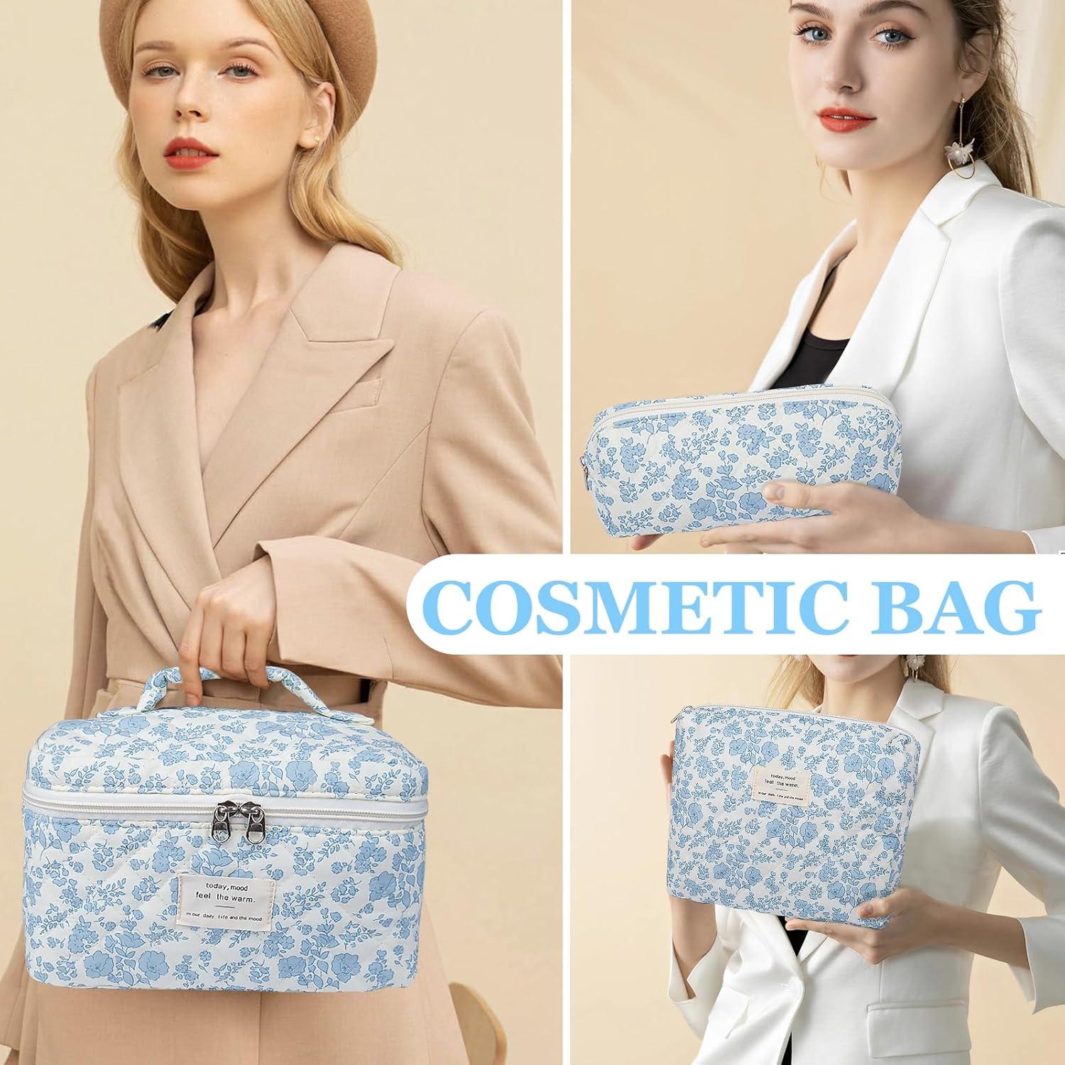 Bolsa de Maquillaje Acolchada Floral Grande Algodón 3 Piezas