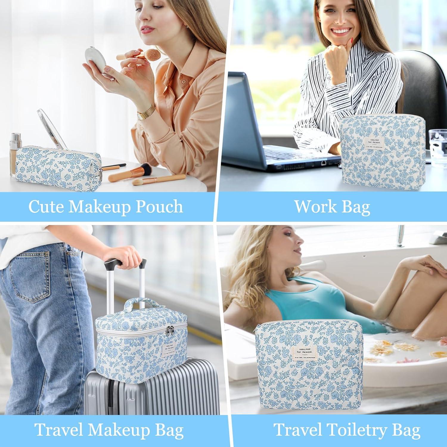 Bolsa de Maquillaje Acolchada Floral Grande Algodón 3 Piezas