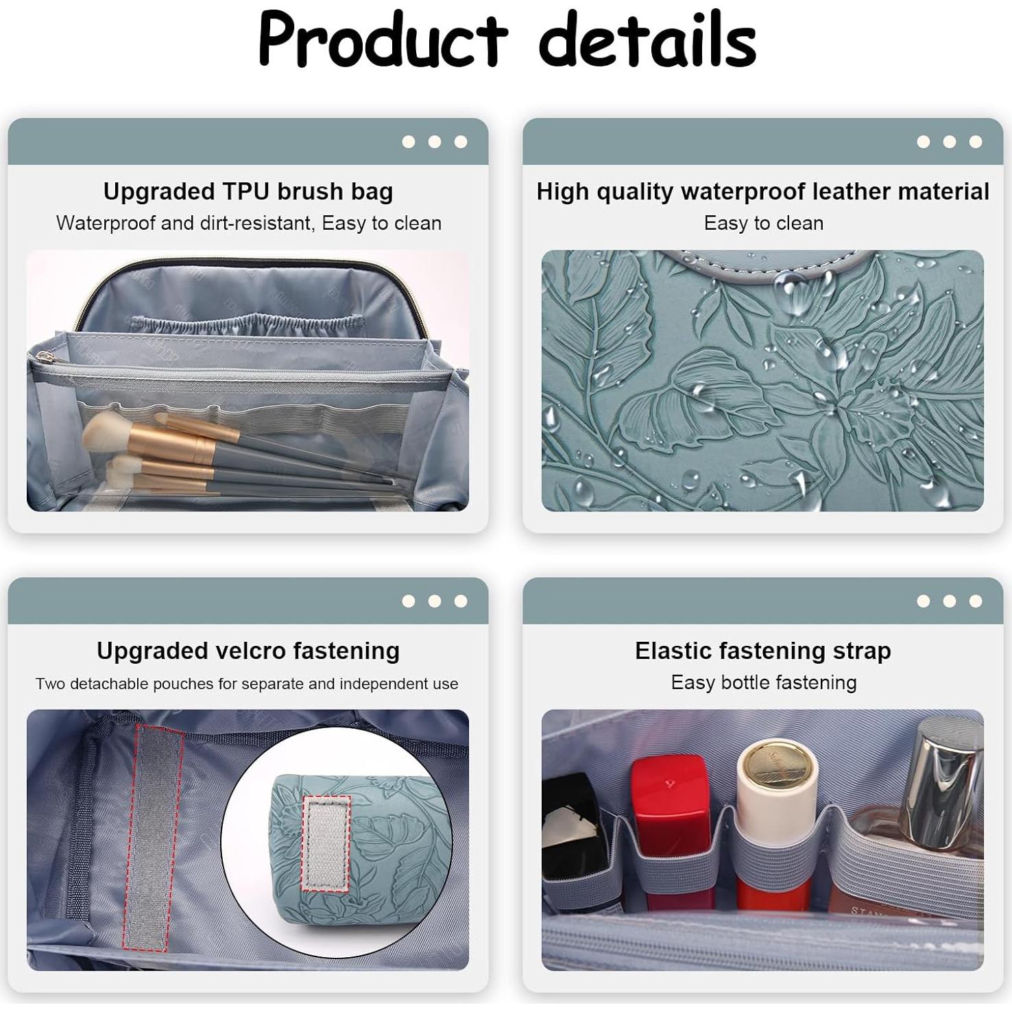 Bolsa de Maquillaje de Viaje BOYATU 3 Piezas 23.5x13x12.7cm