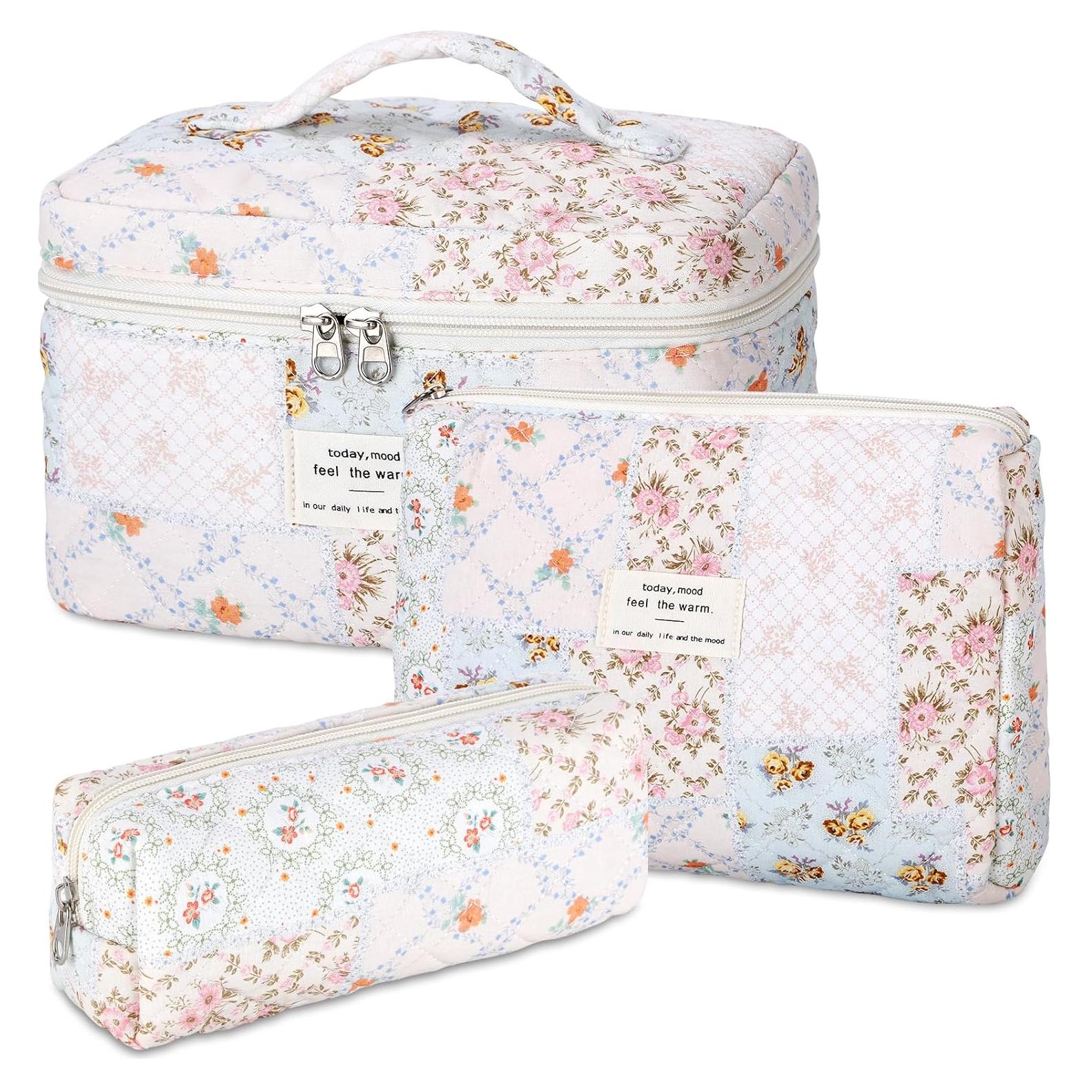 Bolsa de Maquillaje Floral Senbowe - 3 Piezas Acolchadas