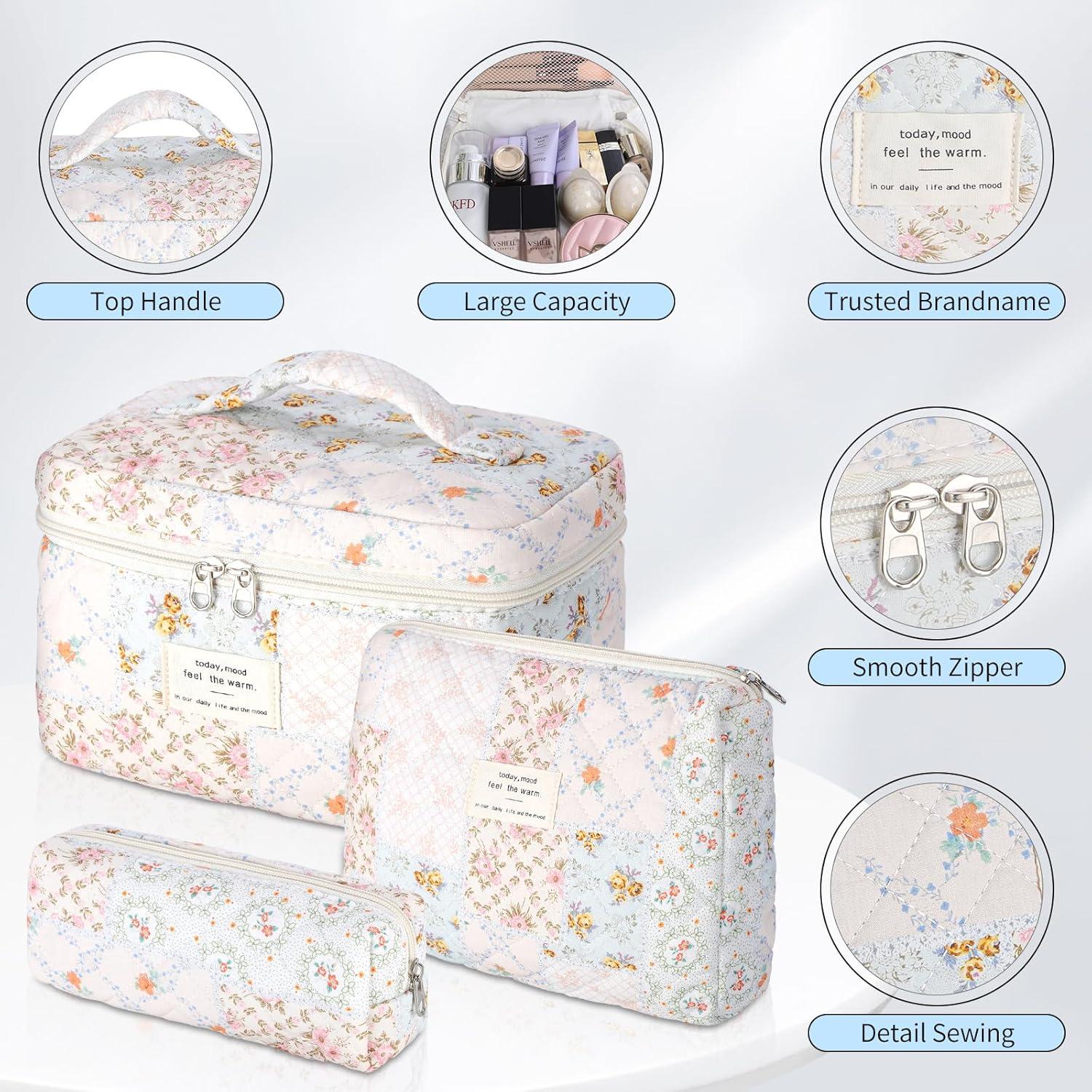 Bolsa de Maquillaje Floral Senbowe - 3 Piezas Acolchadas