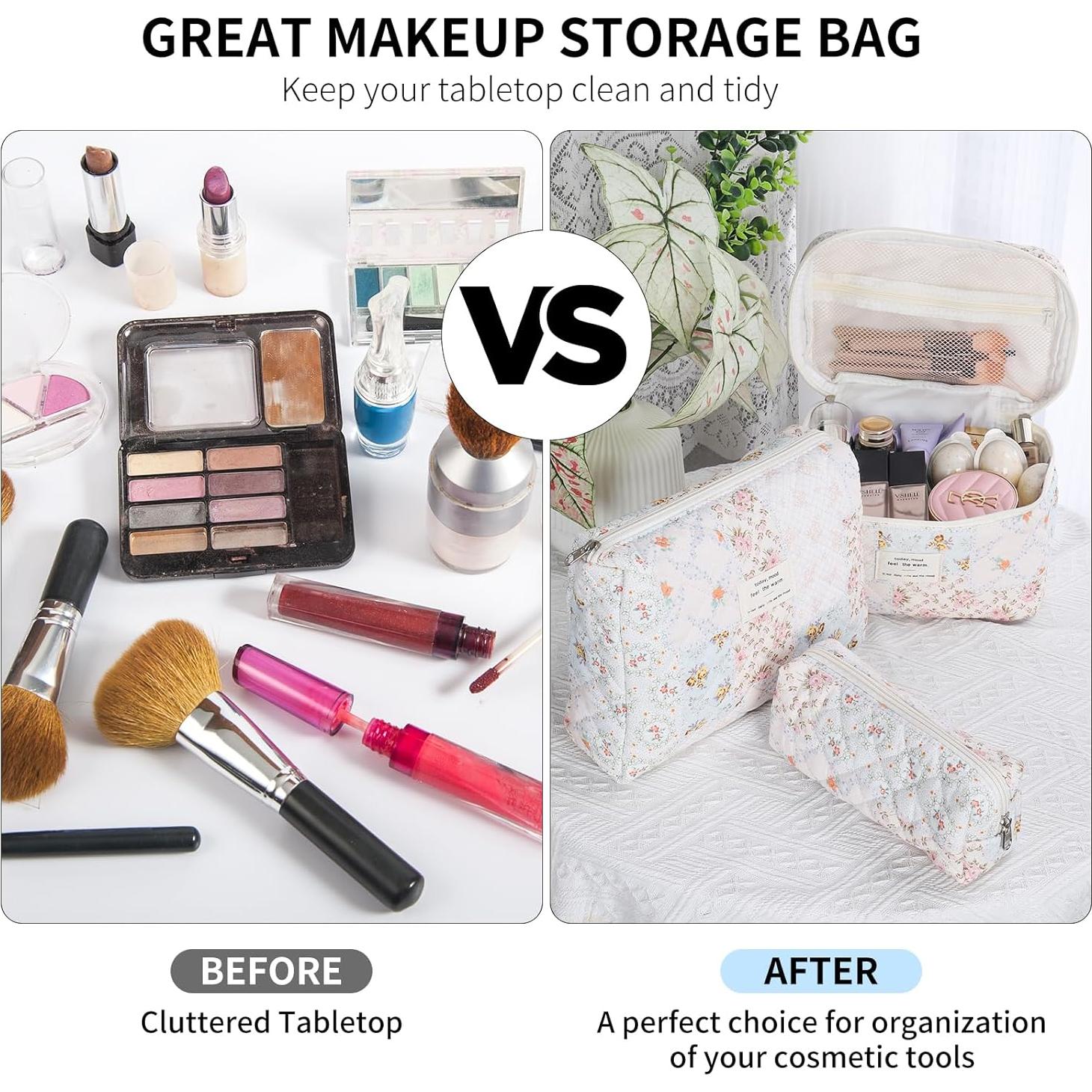 Bolsa de Maquillaje Floral Senbowe - 3 Piezas Acolchadas