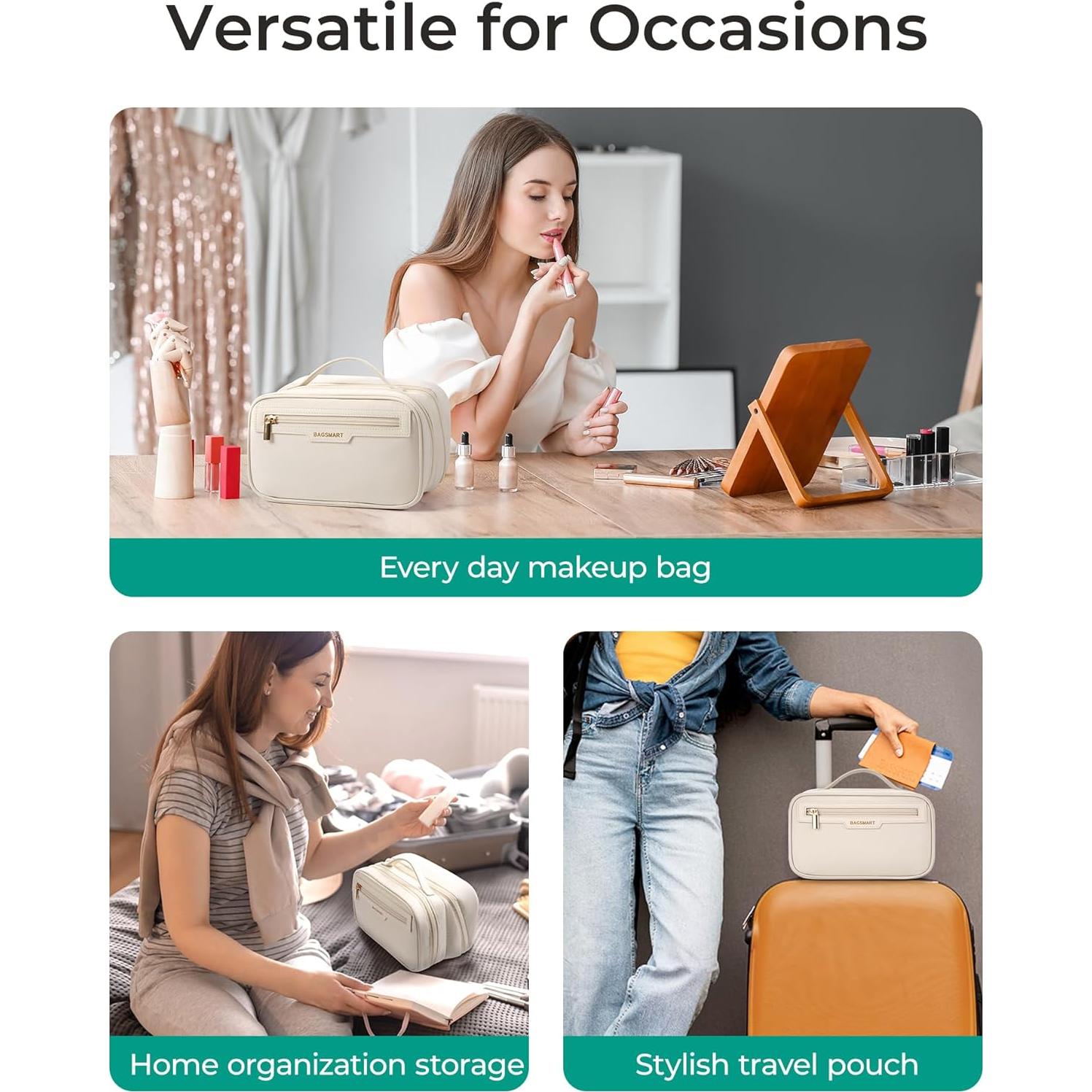 Bolsa de Maquillaje de Viaje BAGSMART Beige 23.9x15x4.1cm