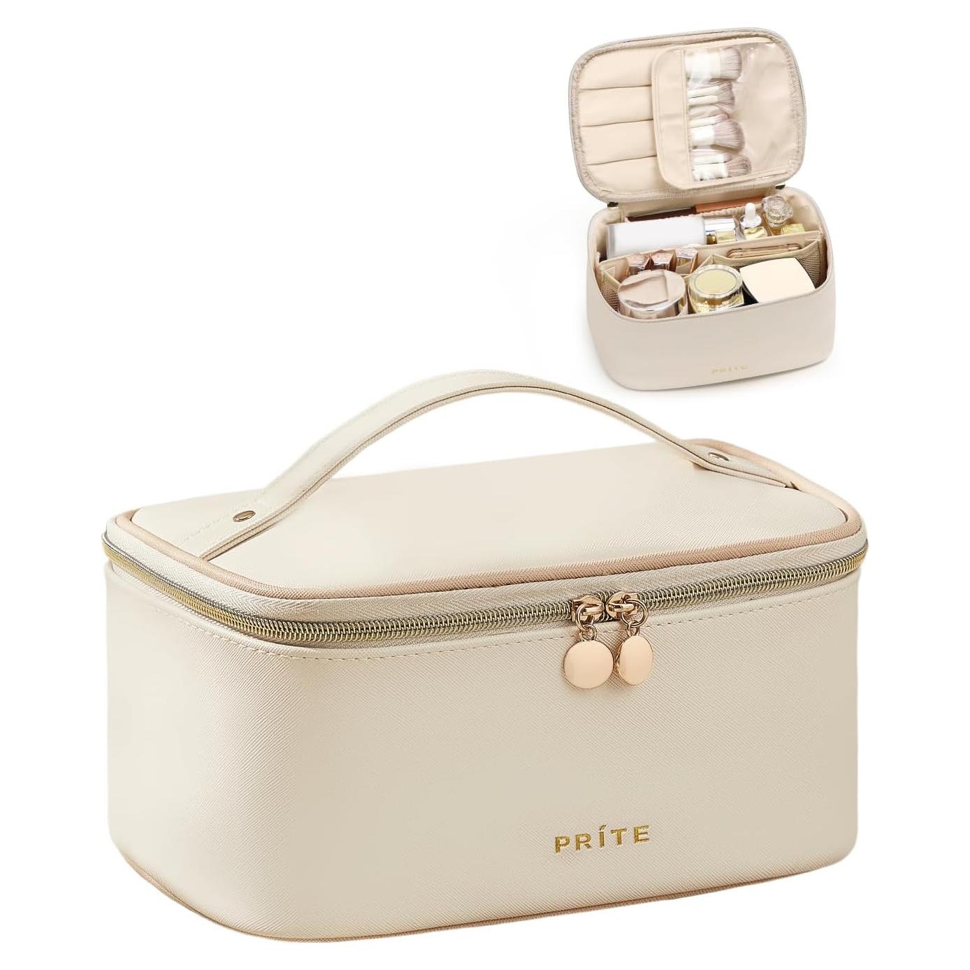 Bolsa de Maquillaje Prite Beige, Organizador Impermeable 24x16.5cm