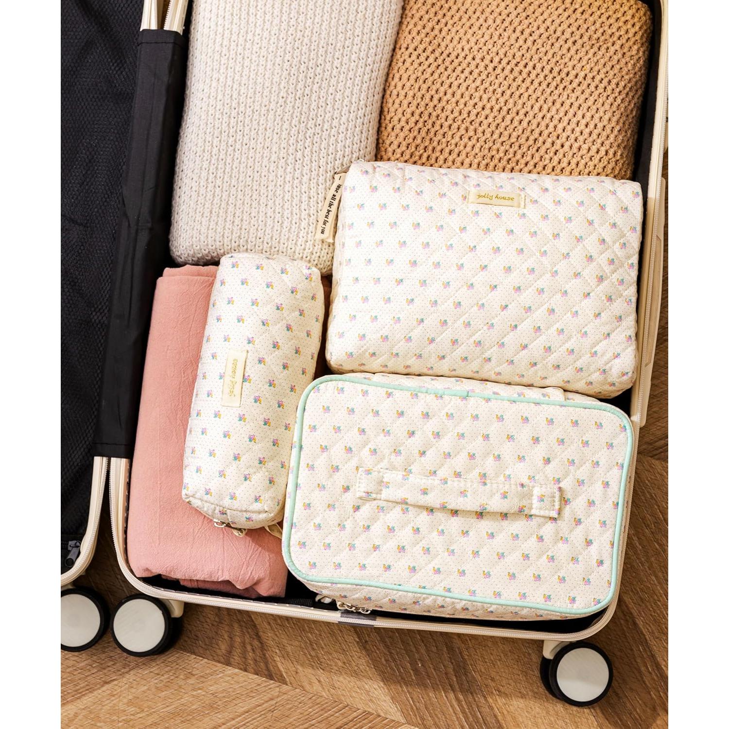 Bolsa de Maquillaje Acolchada HBselect 3PCS Floral Grande