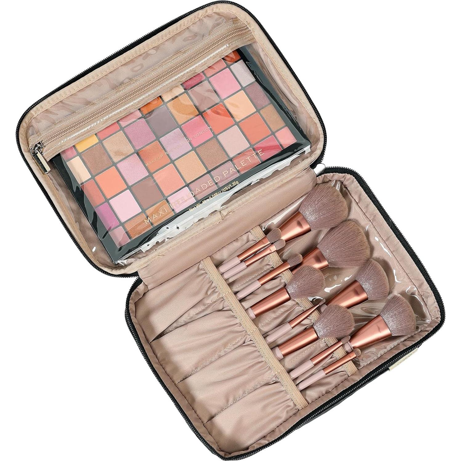 Bolsa de Maquillaje de Viaje NISHEL Grande Doble Capa Negro