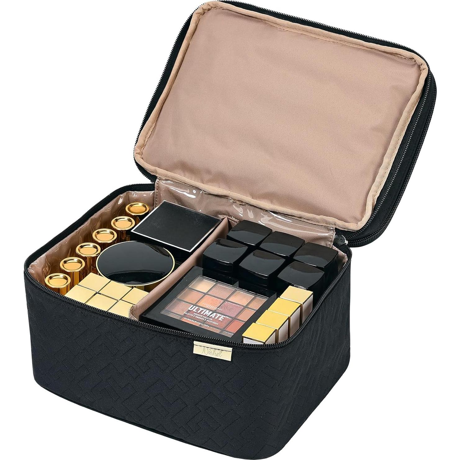 Bolsa de Maquillaje de Viaje NISHEL Grande Doble Capa Negro