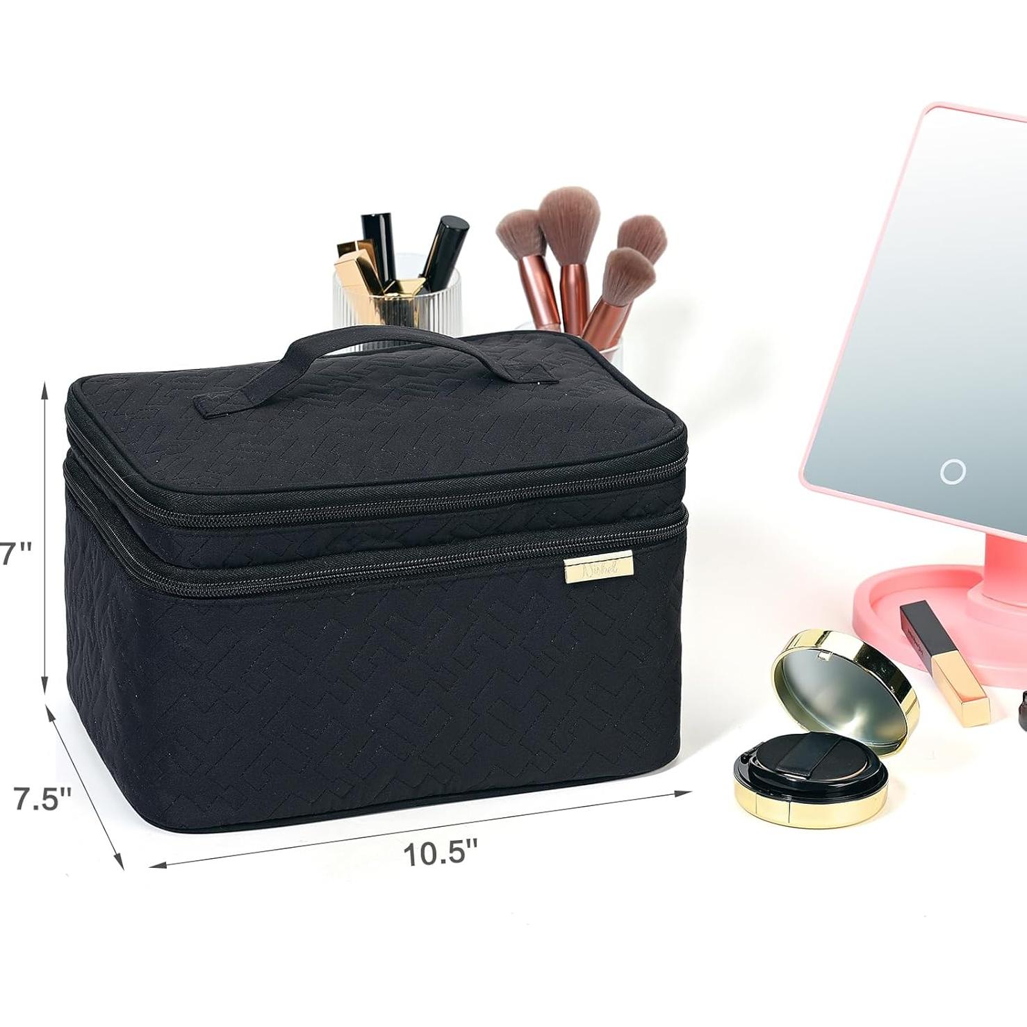 Bolsa de Maquillaje de Viaje NISHEL Grande Doble Capa Negro