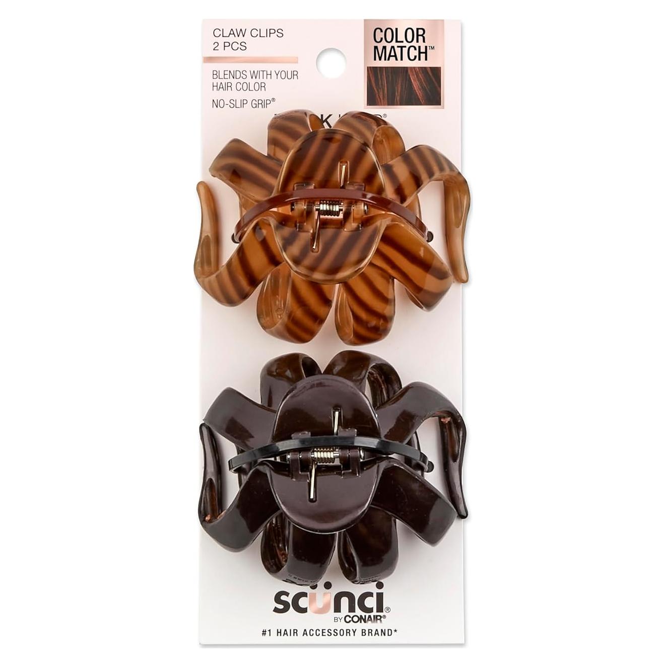 Pinzas para Cabello Scunci No-Slip Grip - 2 Unidades - Negro y Tortuga