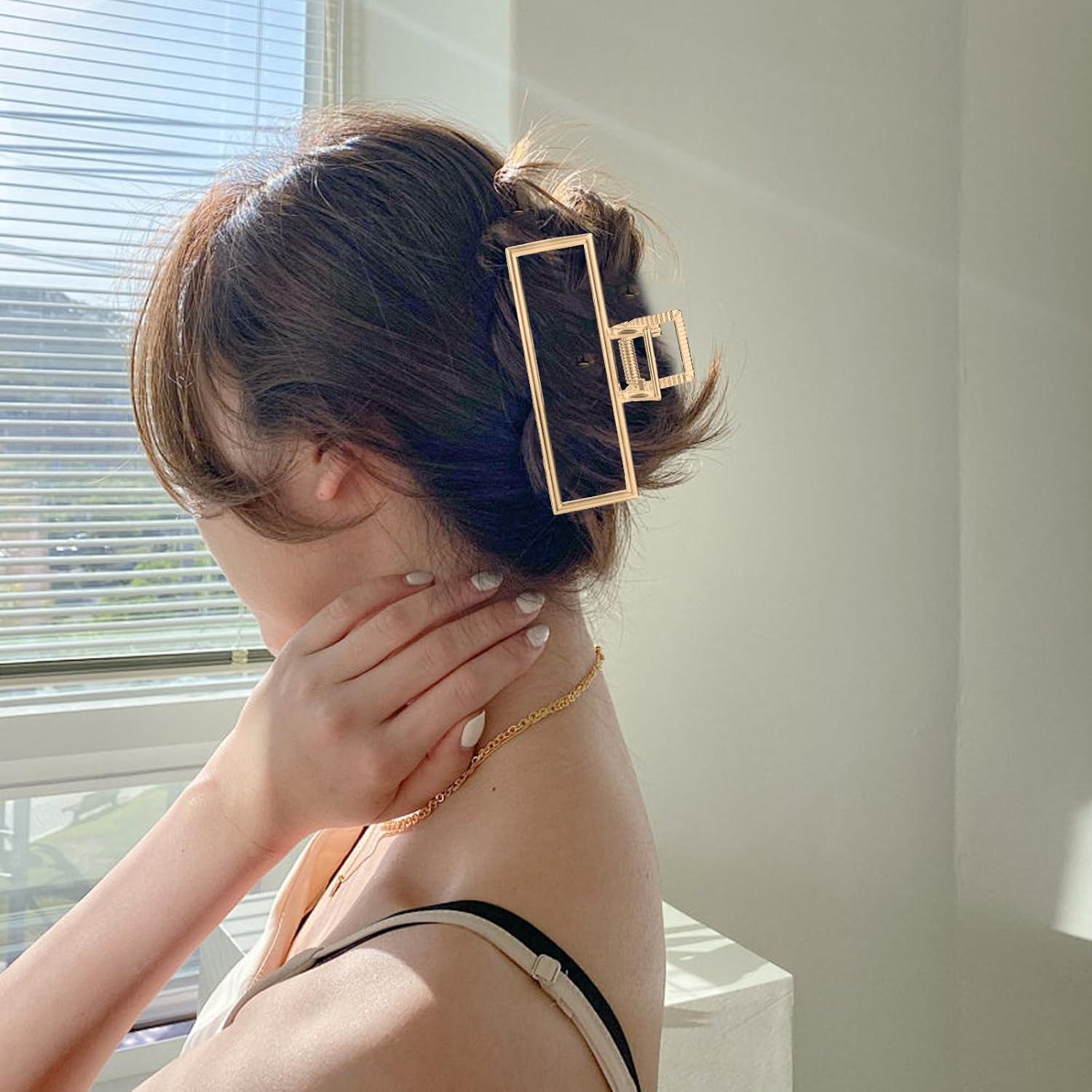 LUKACY 6 Clips de Pelo de Metal Dorados - 10 cm, Fuerte Sujeción