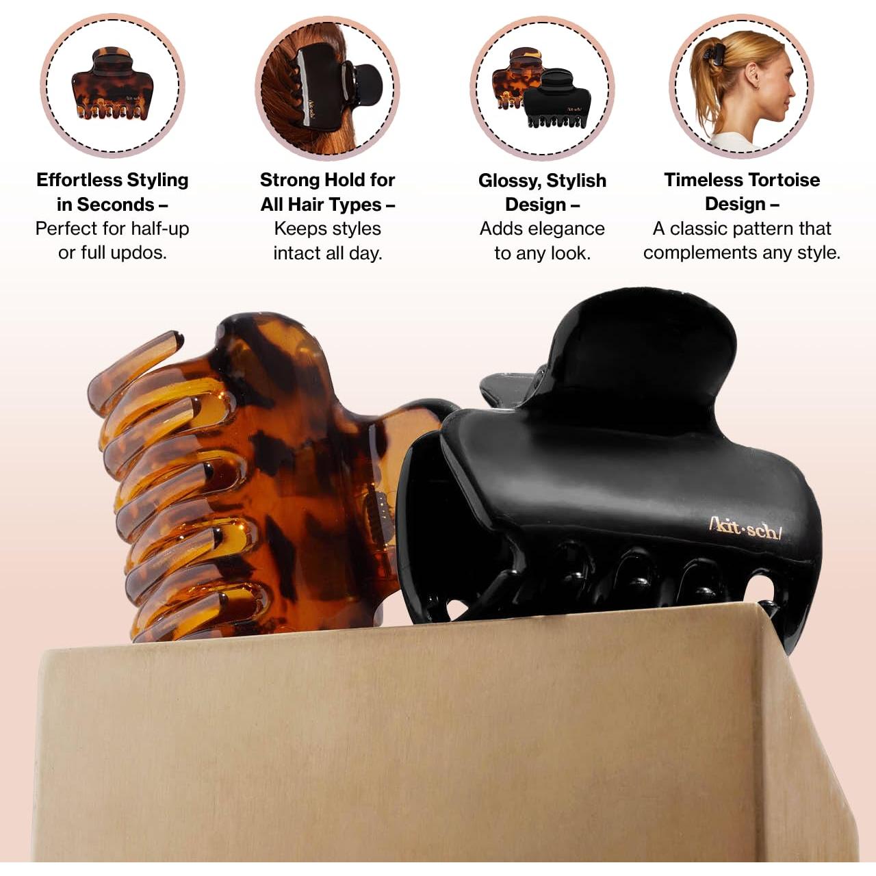 Set de 2 Clips de Garra Medianos Kitsch - Negro y Tortuga