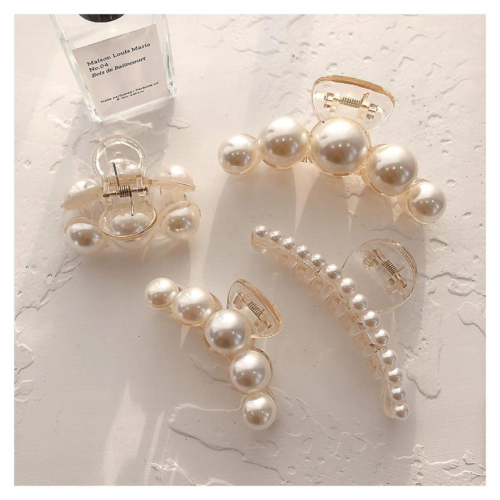 Pinzas de Pelo de Perlas Agirlvct - Set 4 Tamaños (4 a 10 cm)