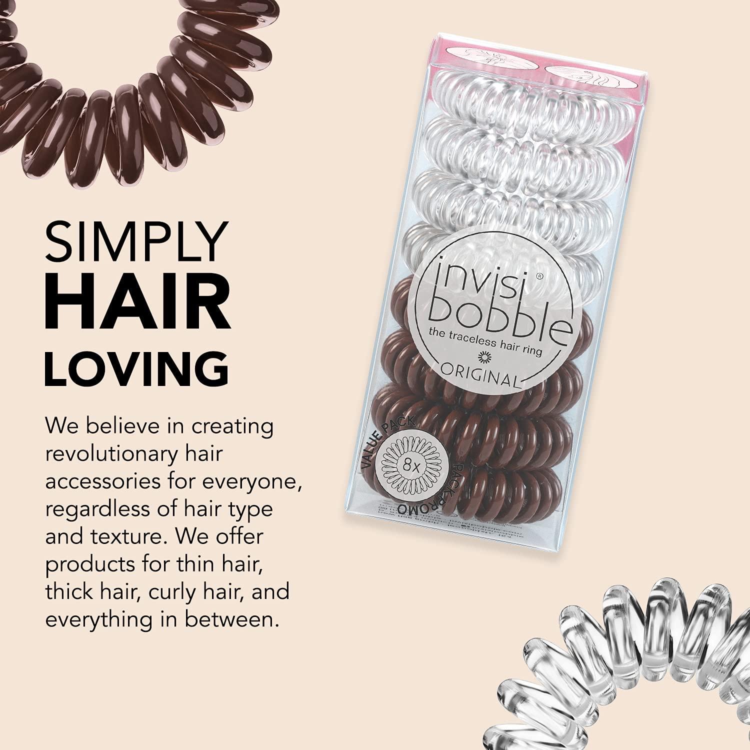 invisibobble Original - Paquete de 8 Ligas para Cabello Sin Marcas - Cristal Claro y Marrón Pretzel