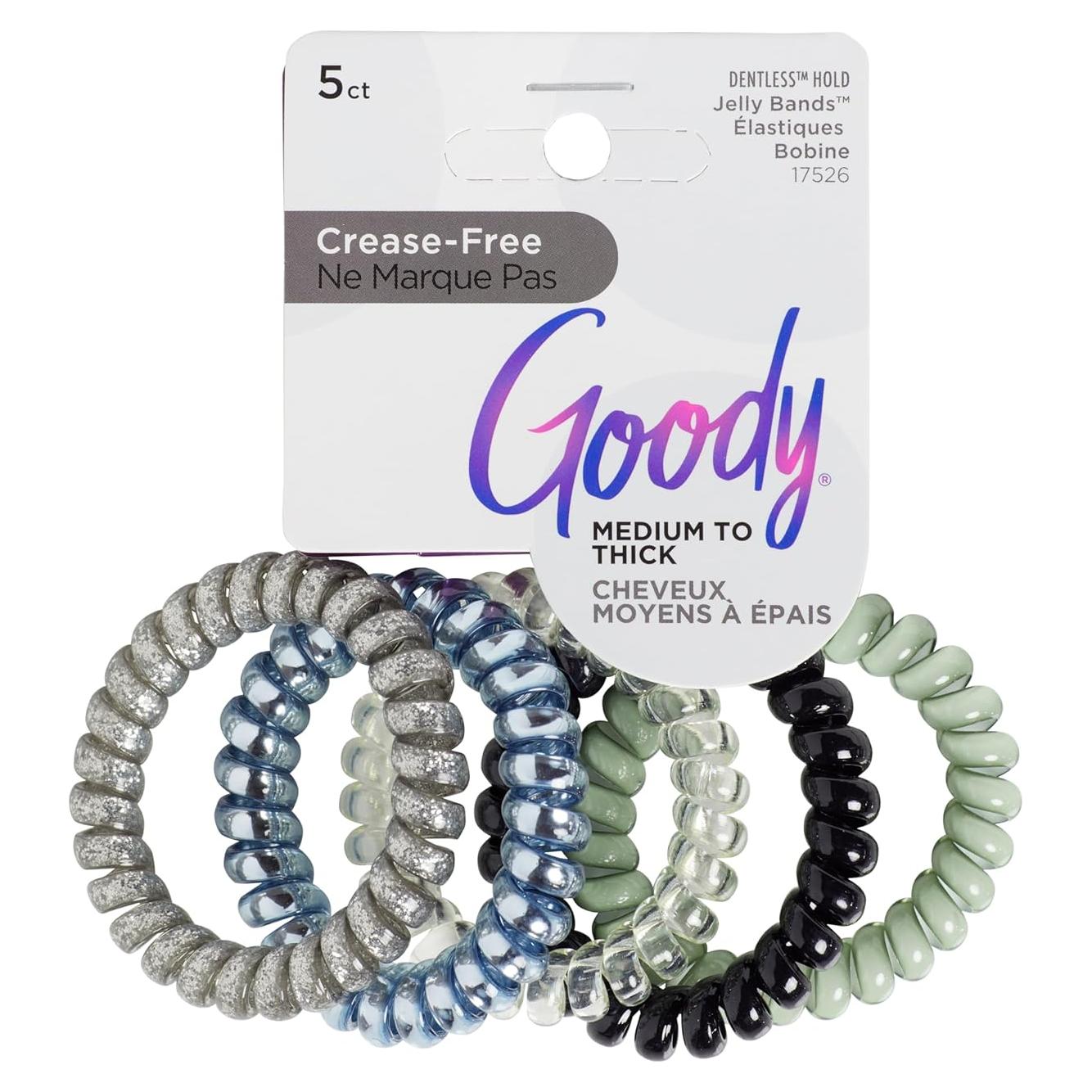 Ligas de Cabello Espiral Goody - 5 Unidades, Gel Seguro para Cabello Medio-Grueso