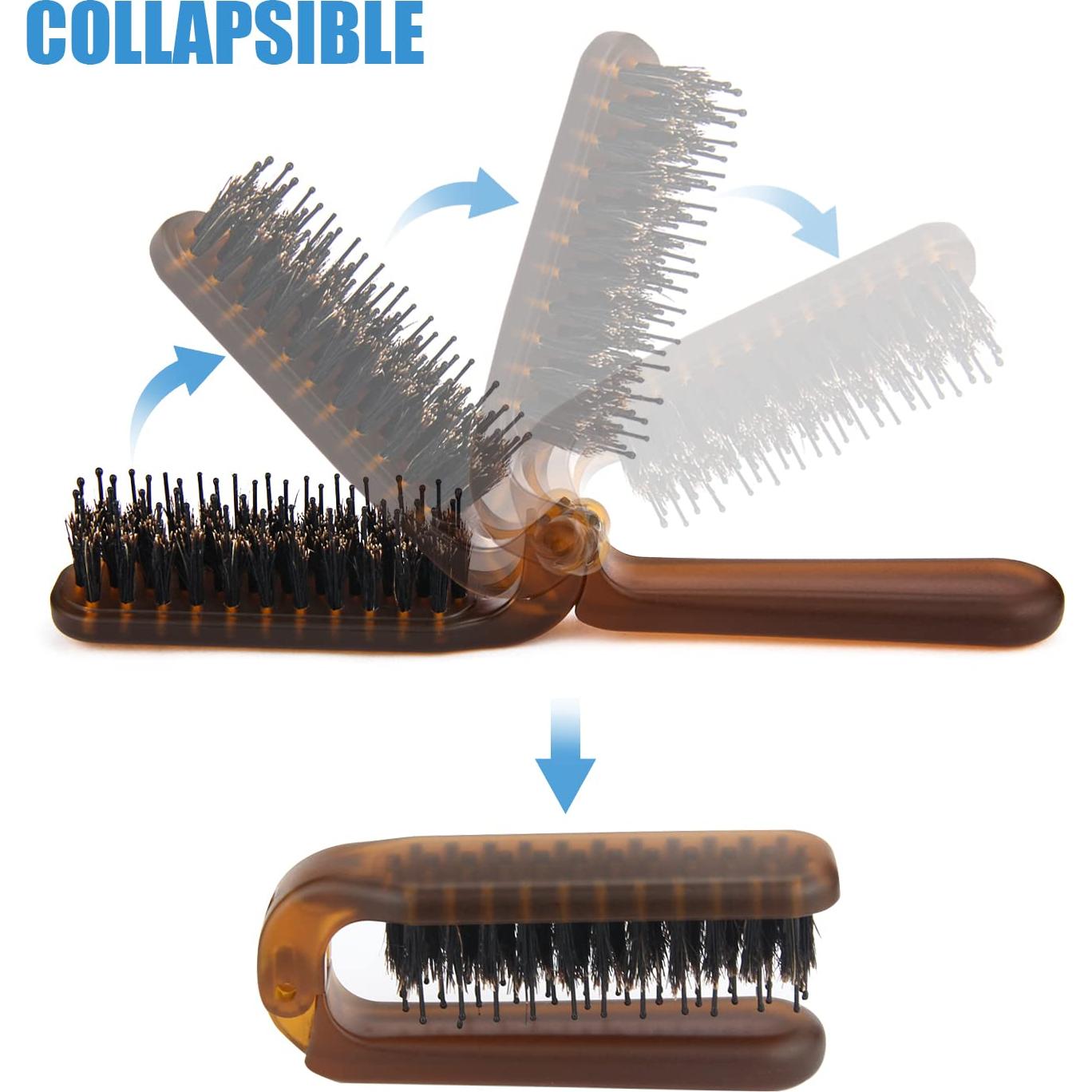 Cepillo de Pelo Plegable Ancable para Viaje - Cerdas de Jabalí y Nylon