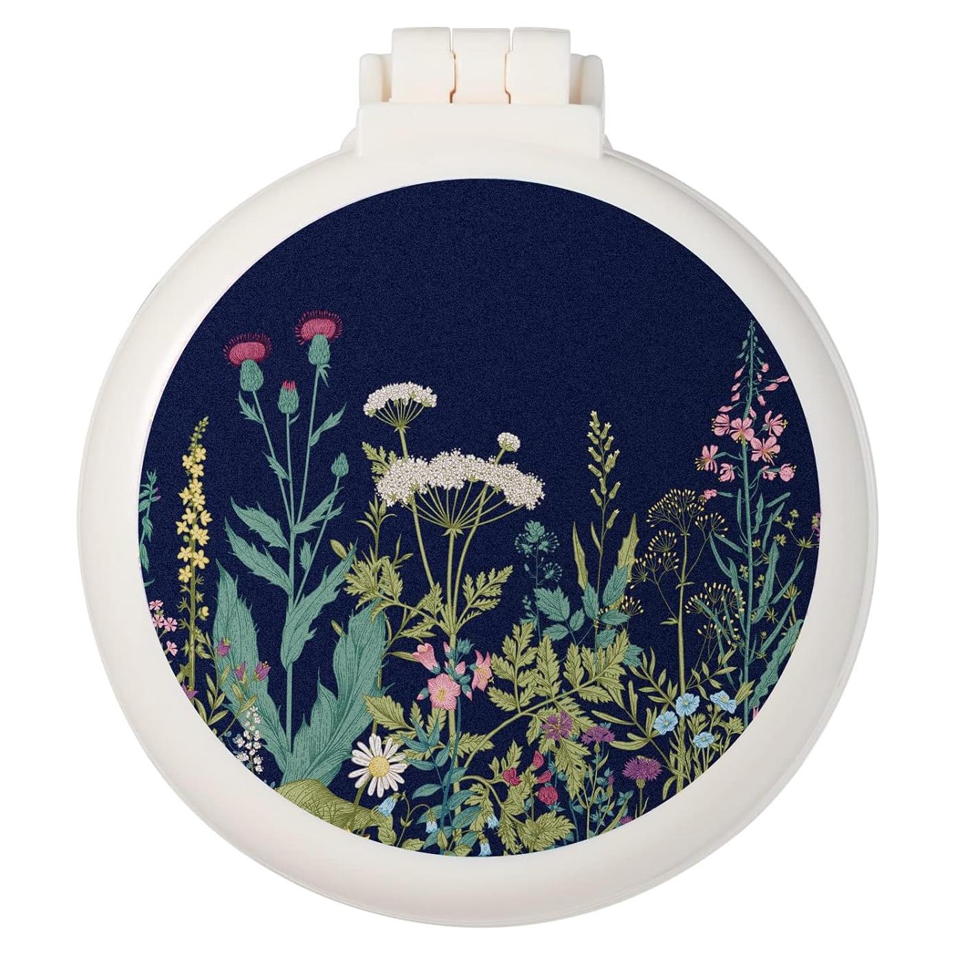 Mini cepillo de pelo portátil CZDZYMJYHS con espejo - Flores negras