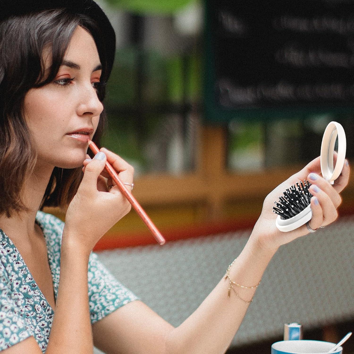 Mini cepillo de pelo portátil CZDZYMJYHS con espejo - Flores negras