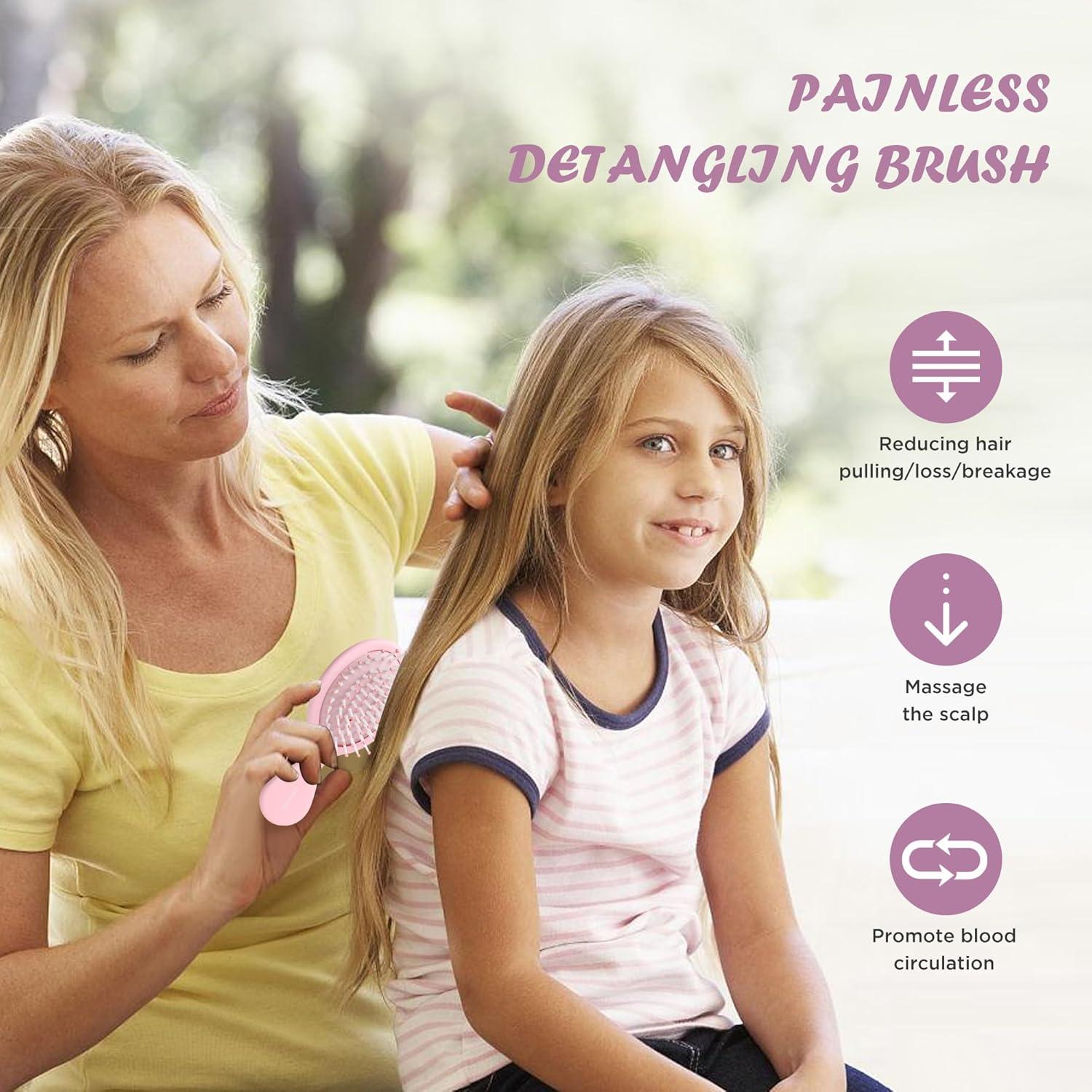 Mini Cepillo Desenredante Bituemly Rosa para Todos los Cabellos