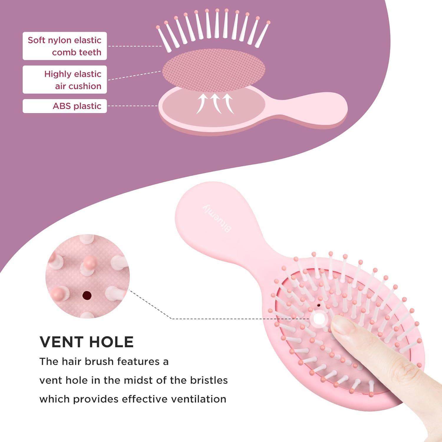 Mini Cepillo Desenredante Bituemly Rosa para Todos los Cabellos