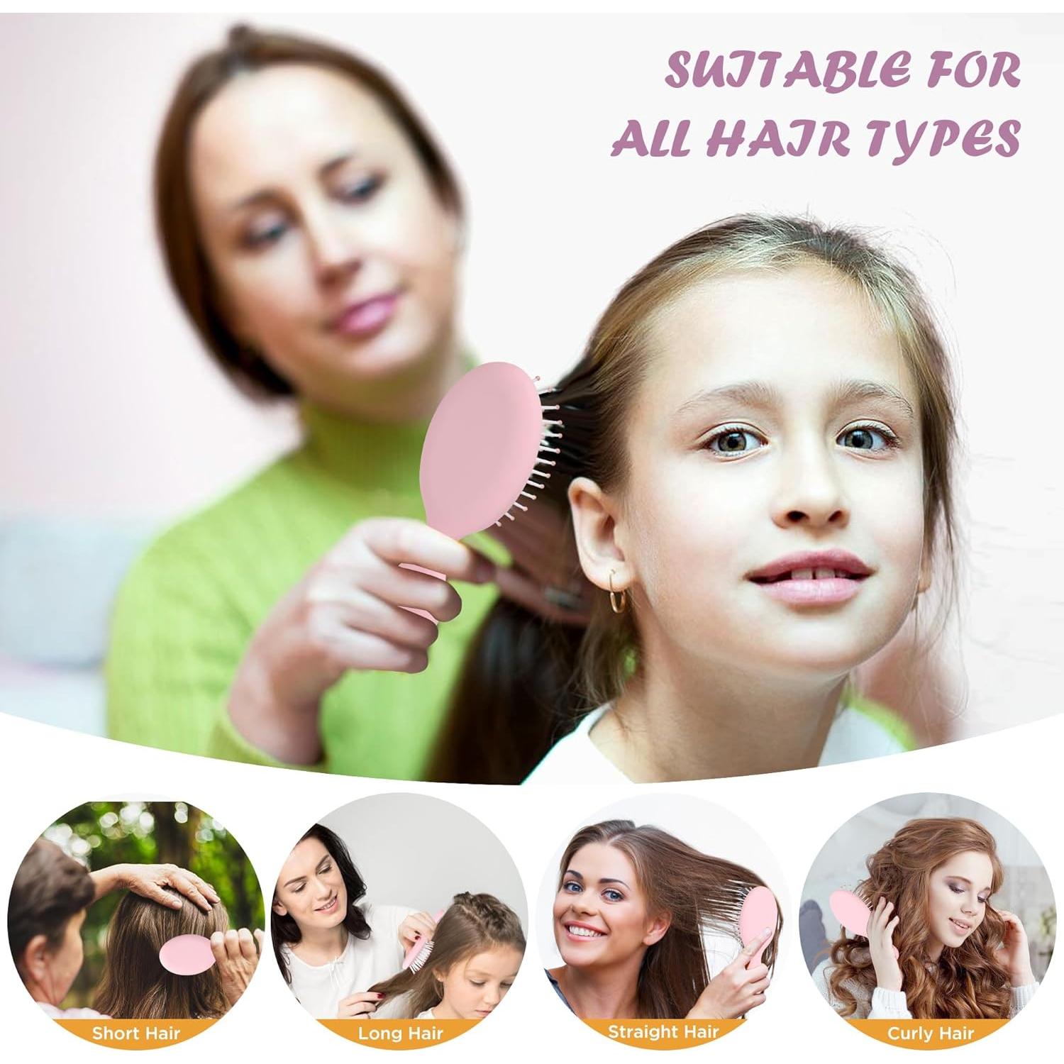 Mini Cepillo Desenredante Bituemly Rosa para Todos los Cabellos