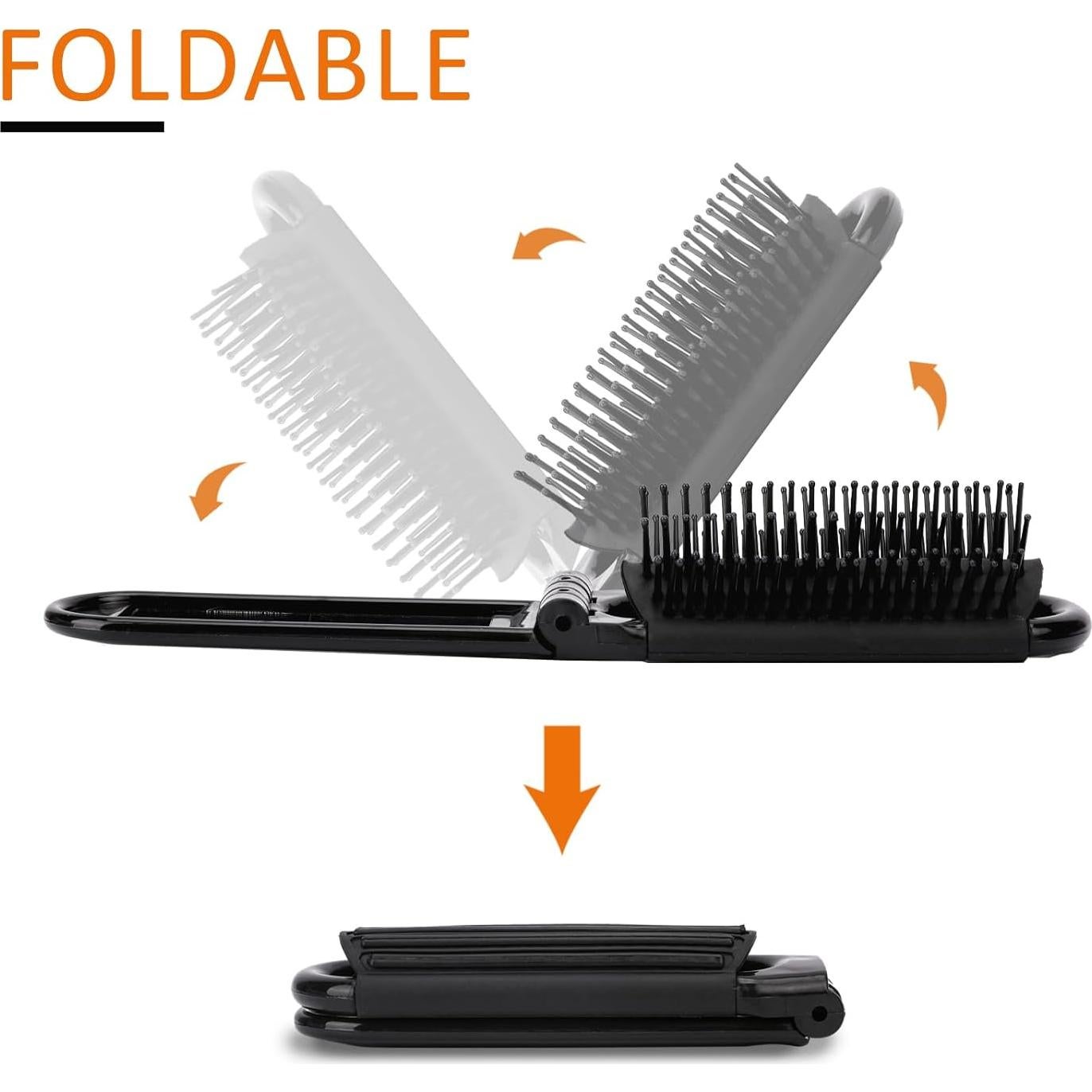 Cepillo de cabello plegable con espejo MOZEAT Negro 20.2 cm