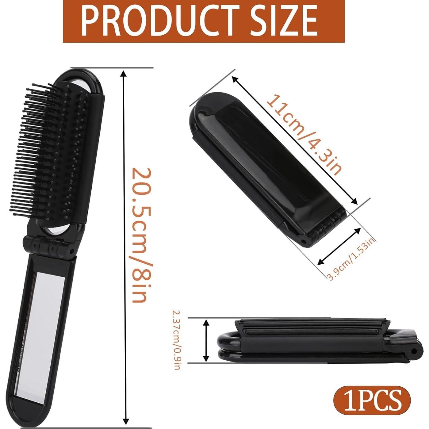 Cepillo de cabello plegable con espejo MOZEAT Negro 20.2 cm