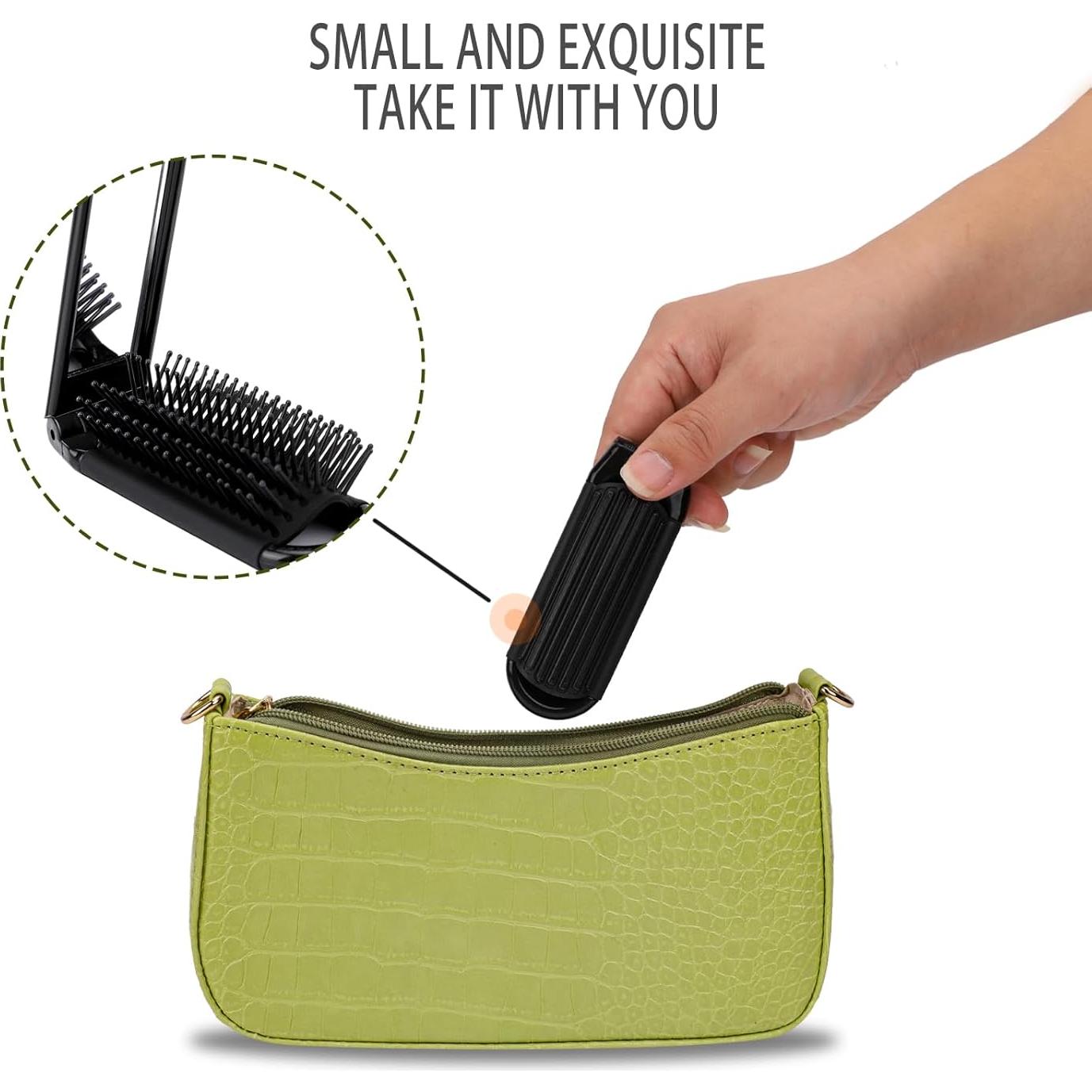 Cepillo de cabello plegable con espejo MOZEAT Negro 20.2 cm