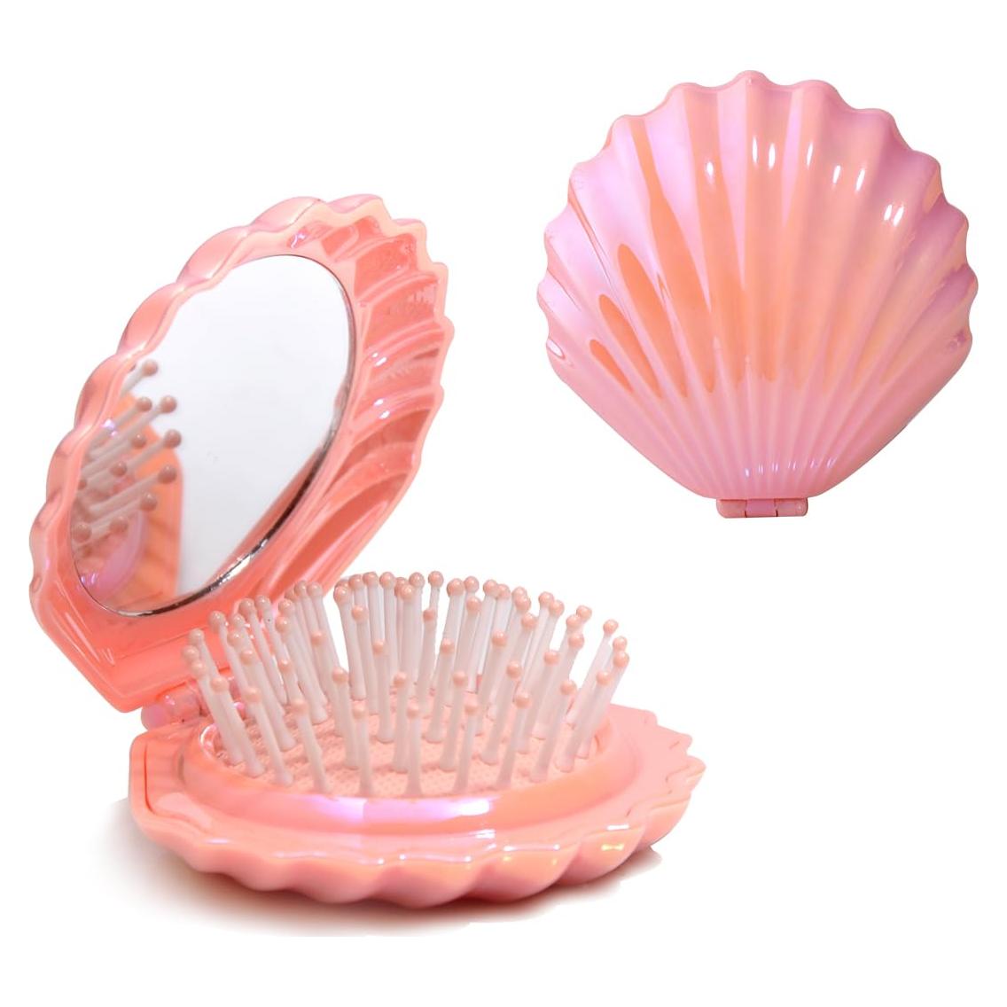 Cepillo de Cabello Plegable Maji Mama con Espejo Rosa 8x7.5cm