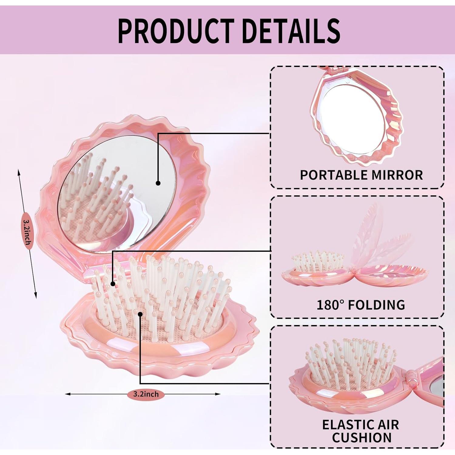 Cepillo de Cabello Plegable Maji Mama con Espejo Rosa 8x7.5cm