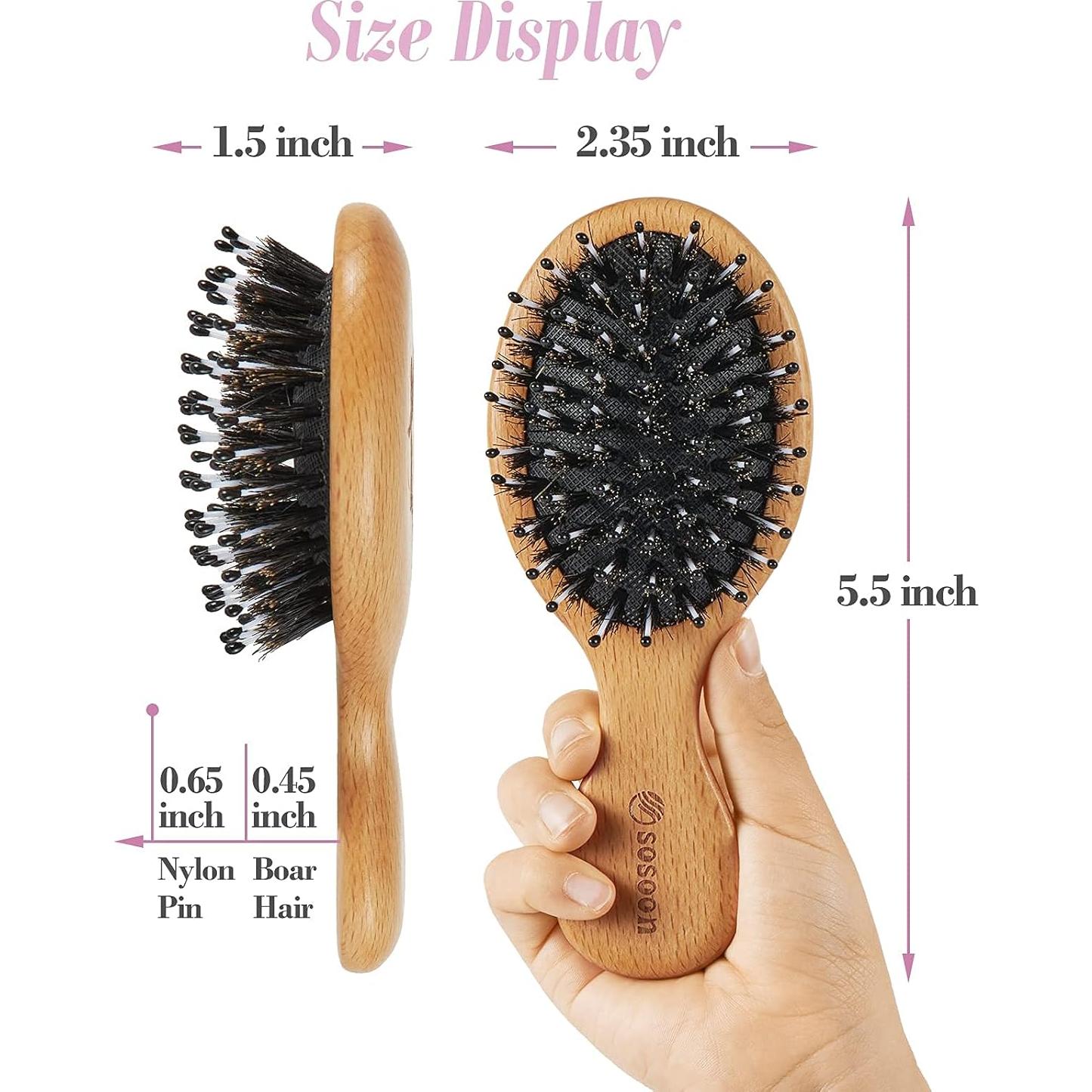 Cepillo de viaje mini Sosoon con cerdas de jabalí para todo tipo de cabello