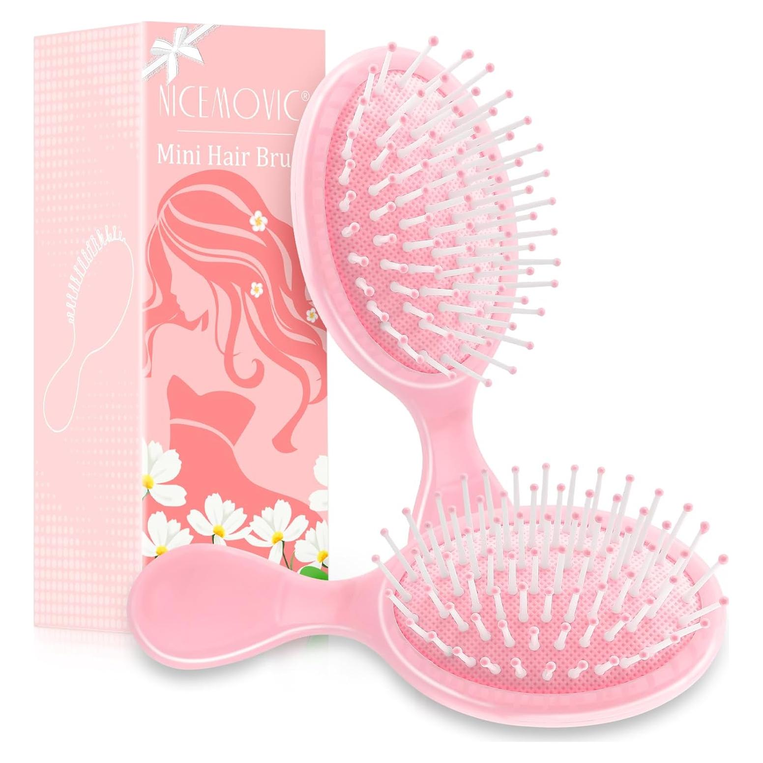 Mini Cepillo de Pelo NICEMOVIC Rosa 2 Piezas Viaje