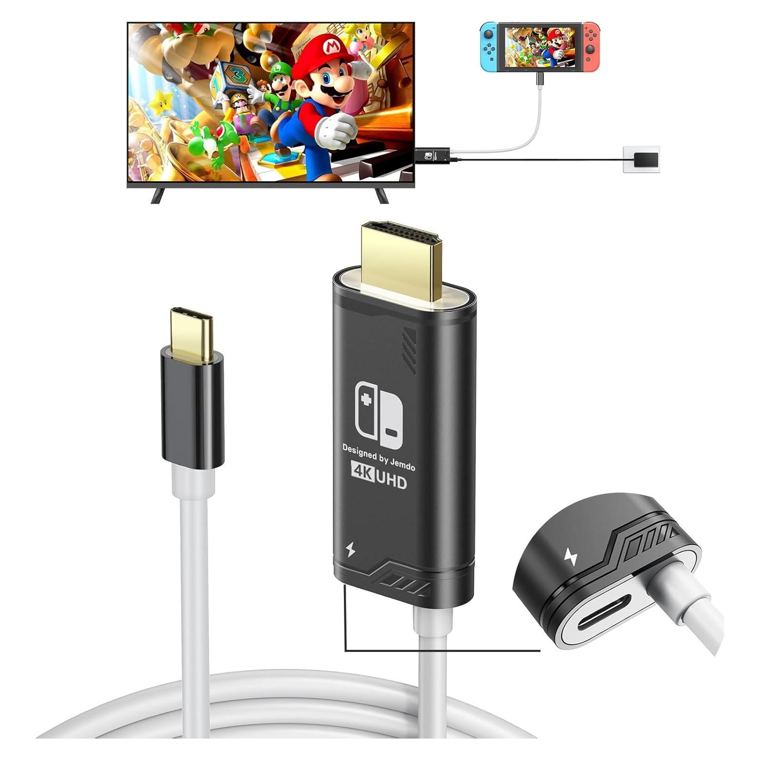 Adaptador HDMI JINGDU 4K para Nintendo Switch 2m Negro